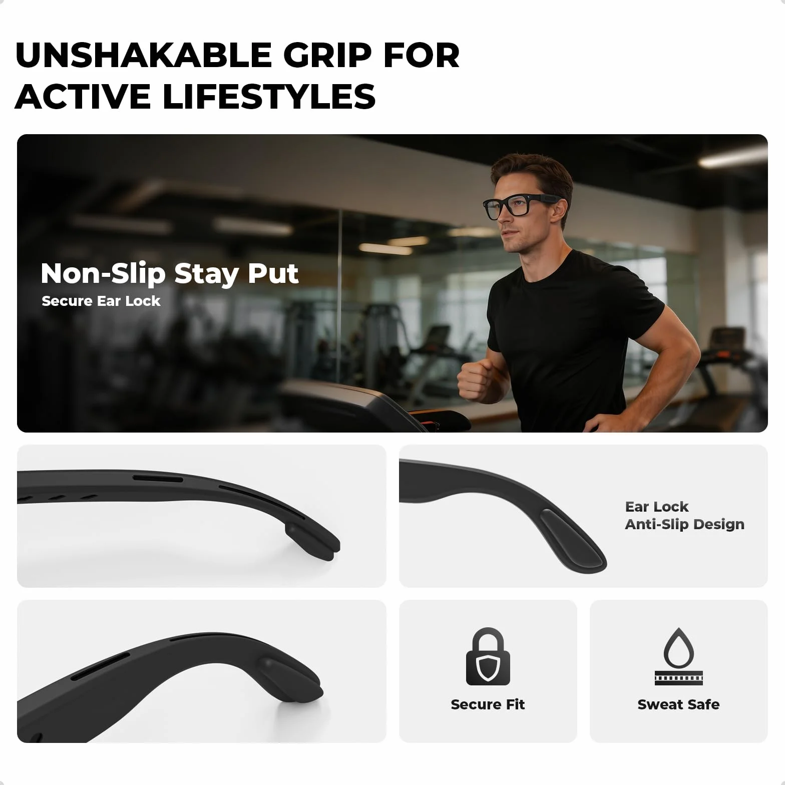 Grip w silikonie do okularów kompatybilnych z Ray-Ban Meta Smart Glasses, antypoślizgowe haczyki na uszy i uchwyty do okularów