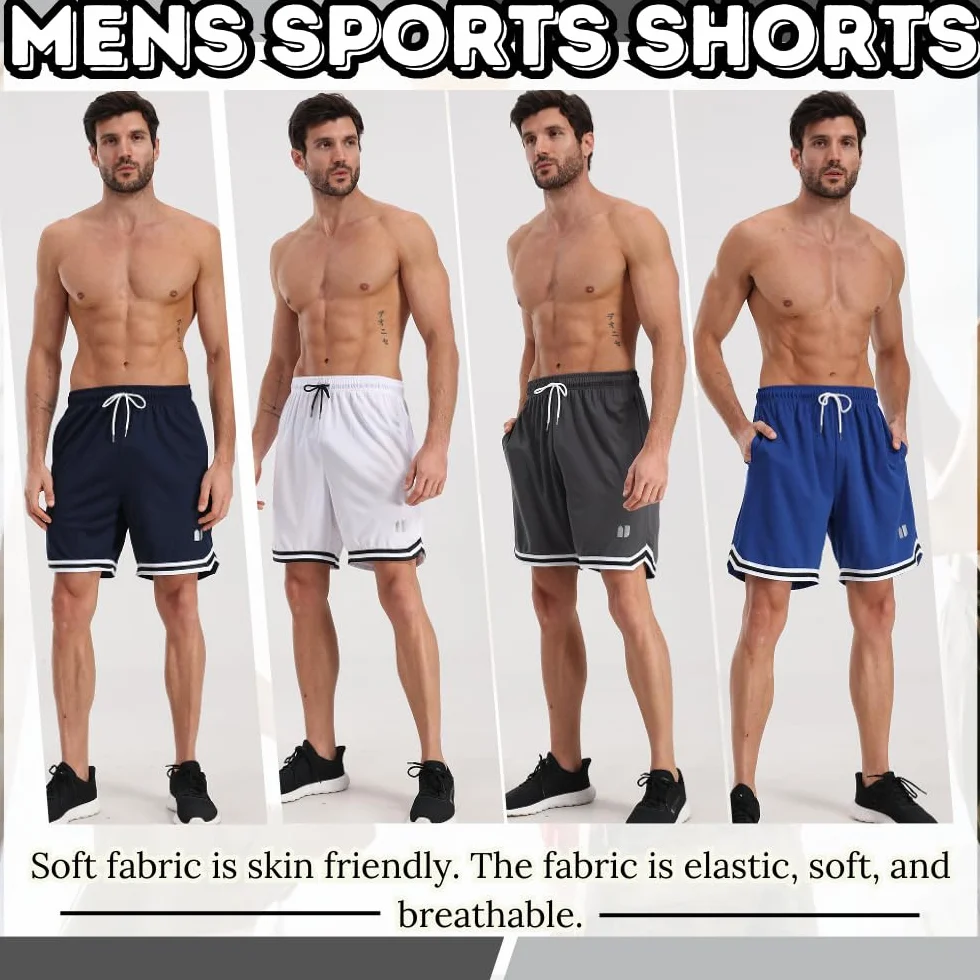 Pantaloncini sportivi da uomo asciugatura rapida 5 pezzi con tasche vita elastica