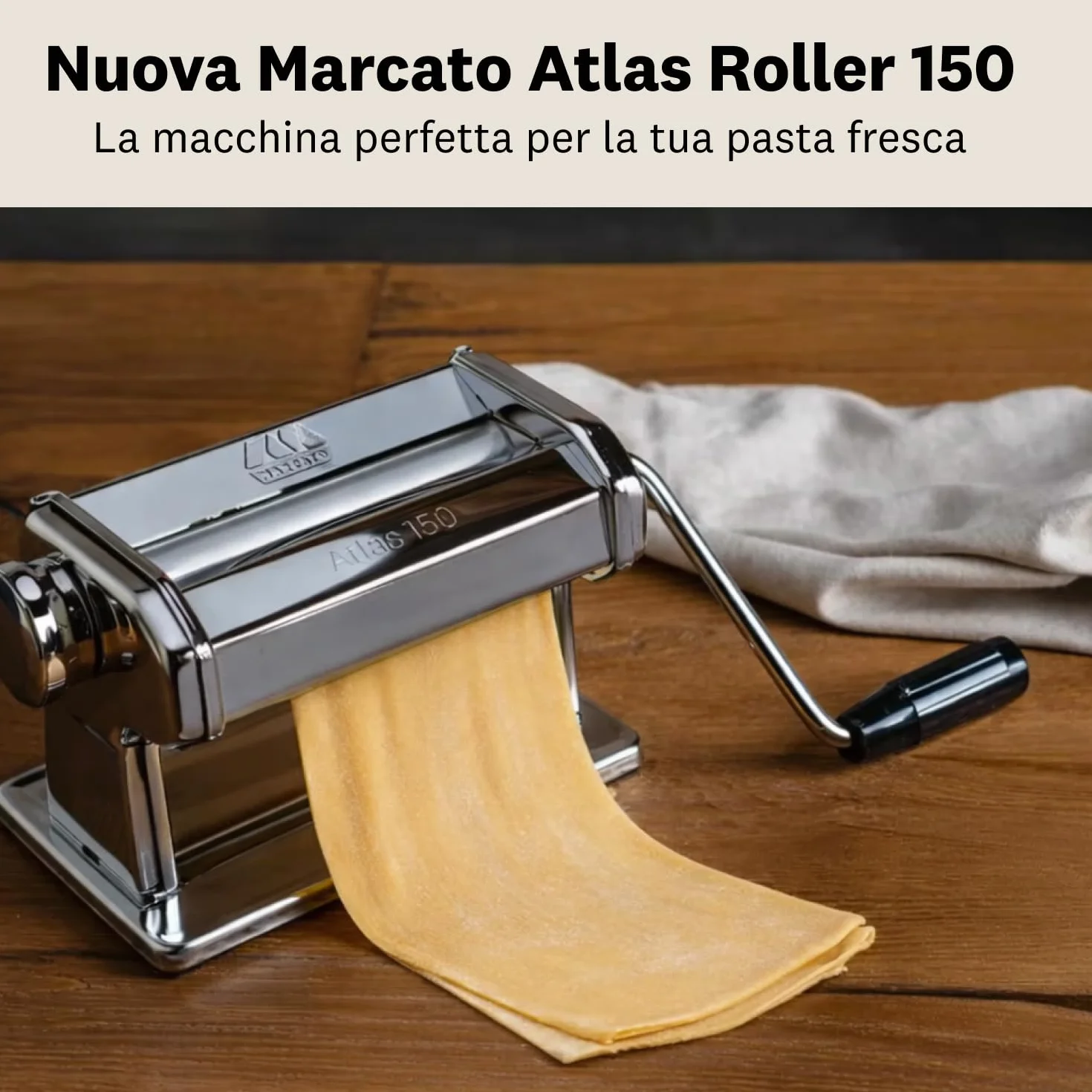 Marcato Nuova Atlas 150 Premium Pasta Maker Macchina per la Pasta Acciaio Cromato 10 Spessori AT-150-ROL-PRM