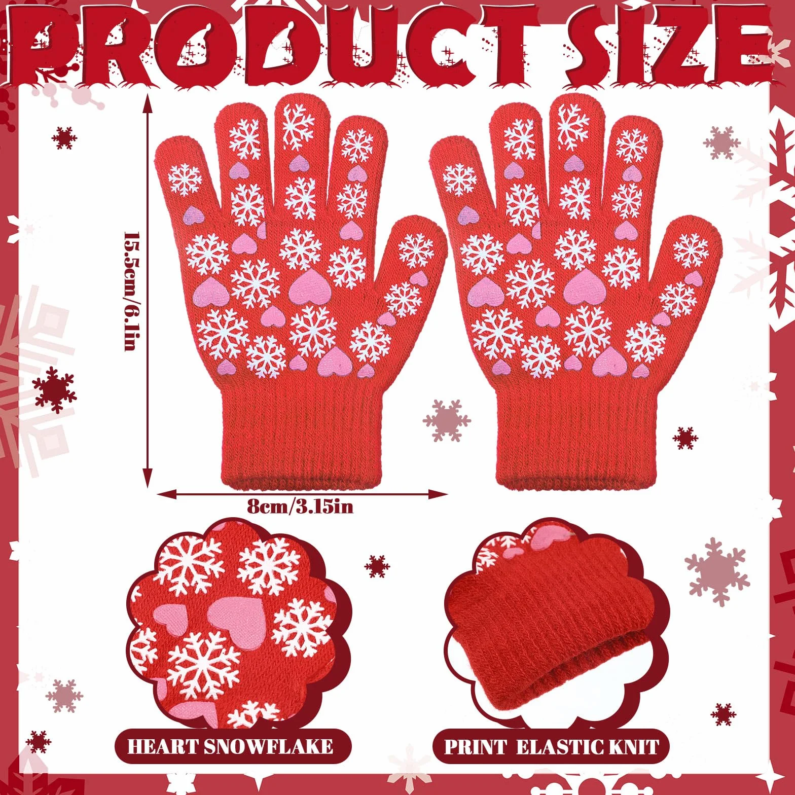 Geyoga 3 Paia Guanti Invernali in Maglia per Bambini 5-10 Anni Azzurro Cielo Nero Rosso