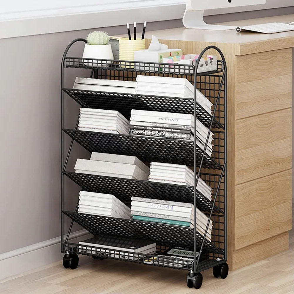 Carrello per Libri, Carrello per Scaffale Mobile, Carrello per Libreria a Rotolamento con Ripiani in Metallo a 6 Livelli, Ripiani Inclinati a Forma di V con Ruote bloccabili for Camion