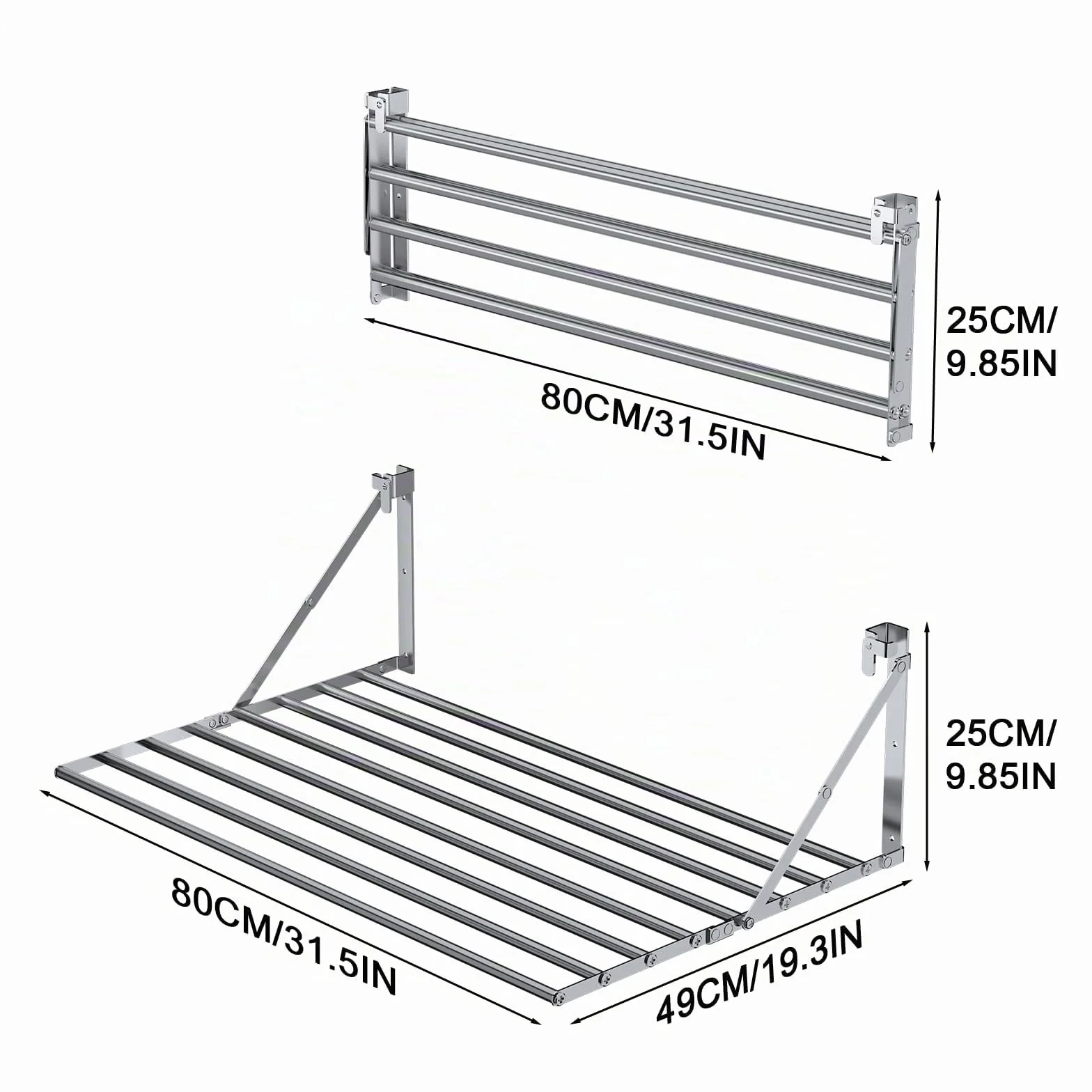 Innotic Stendibiancheria da parete 80 cm 8 barre pieghevole resistente alla ruggine per esterni argento
