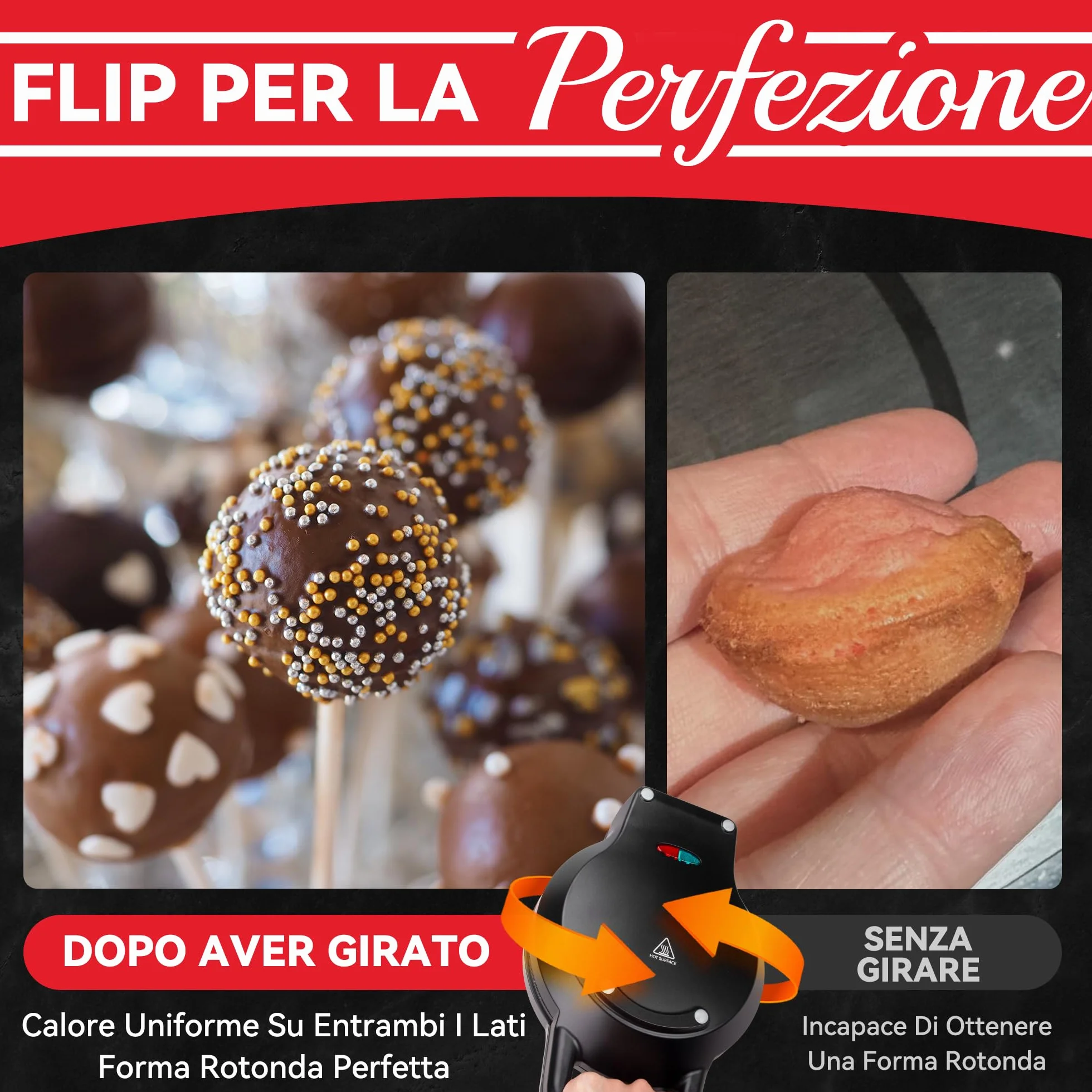 SugarWhisk Flip Cake Pop Maker, realizza 12 Cake Pops di dimensioni 12 x 1,4 cm, accessori per Cake Pops, macchina per snack, rivestimento ceramico, ricetta e pennello inclusi, colore grafite.