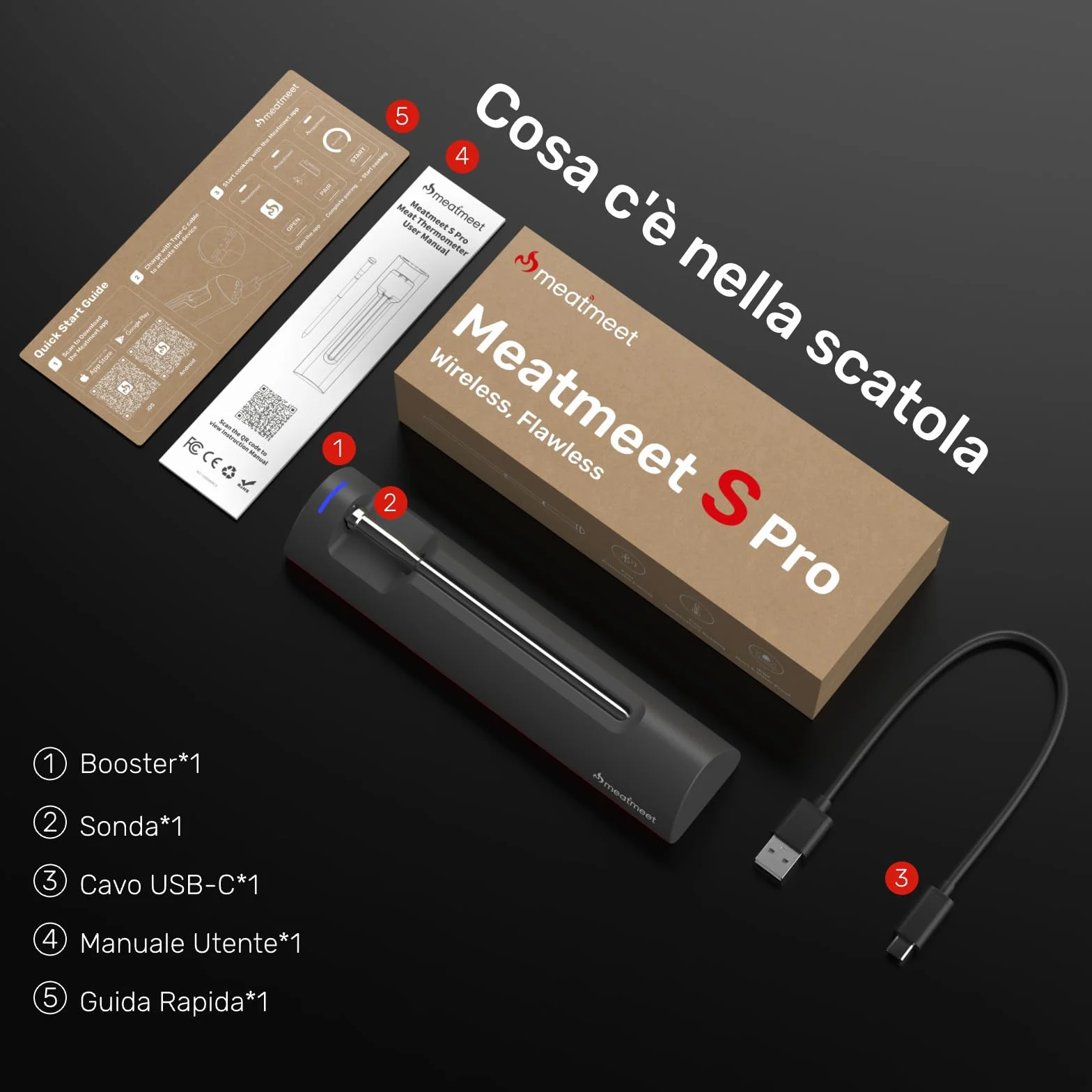 Termometro per carne Bluetooth 6 sensori IP69 impermeabile resistente all'olio precisione ±0,1°C monitoraggio app allarme