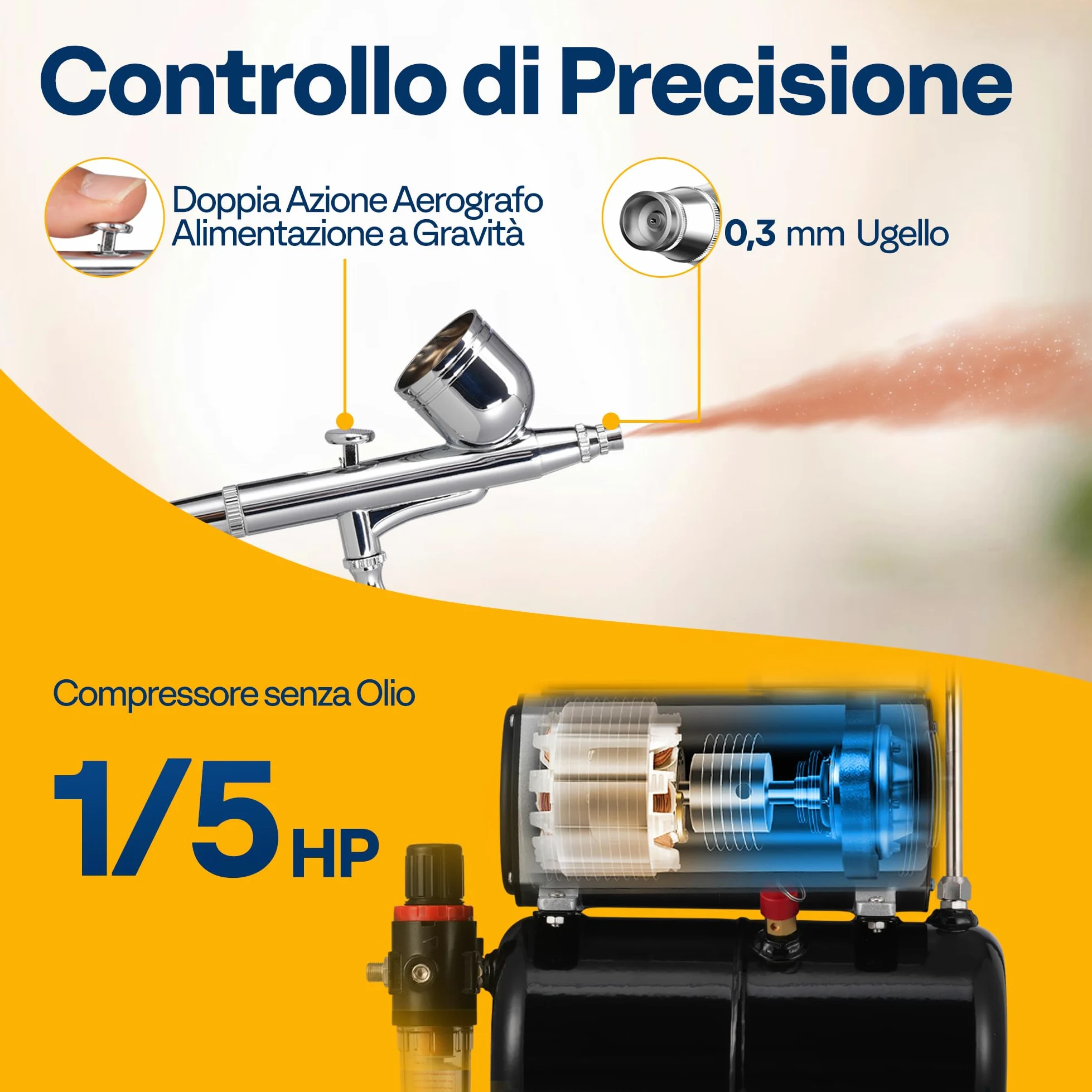VIVOHOME Professionale Compressore Aerografo con Doppia Azione 1/5HP Compressore Aerografo con Serbatoio Aria 3L per la Decorazione di Torte il Trucco e l'artigianato il Design Delle Unghie