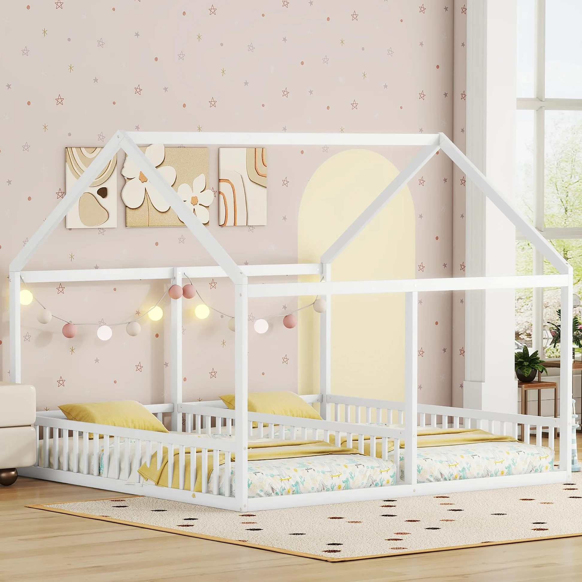 Rtopsu Letto per Bambini Letto Matrimoniale 90x200 cm, Letti a Soppalco con Rete a Doghe in Legno per 2 Ragazzi, Letti Casa con Protezione Anticaduta, Bianco, Senza Materasso