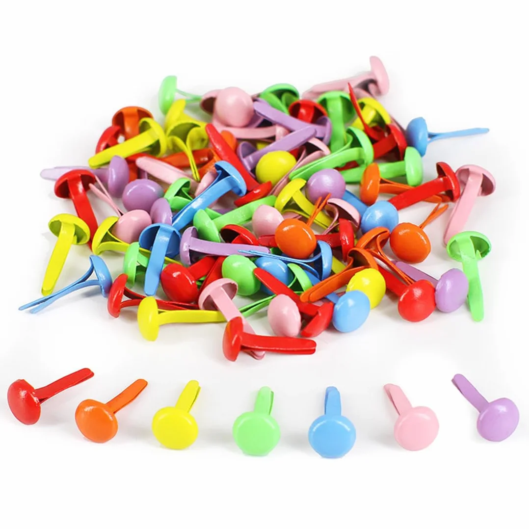 100 Pezzi Fermacampioni Rotondi in Metallo, Piccoli da 8 x 17mm, Mini per Scrapbooking, Carta, Artigianato Fai da Te, Ferma Fogli, Fermacarte, Fermagli Ufficio (Colorati)