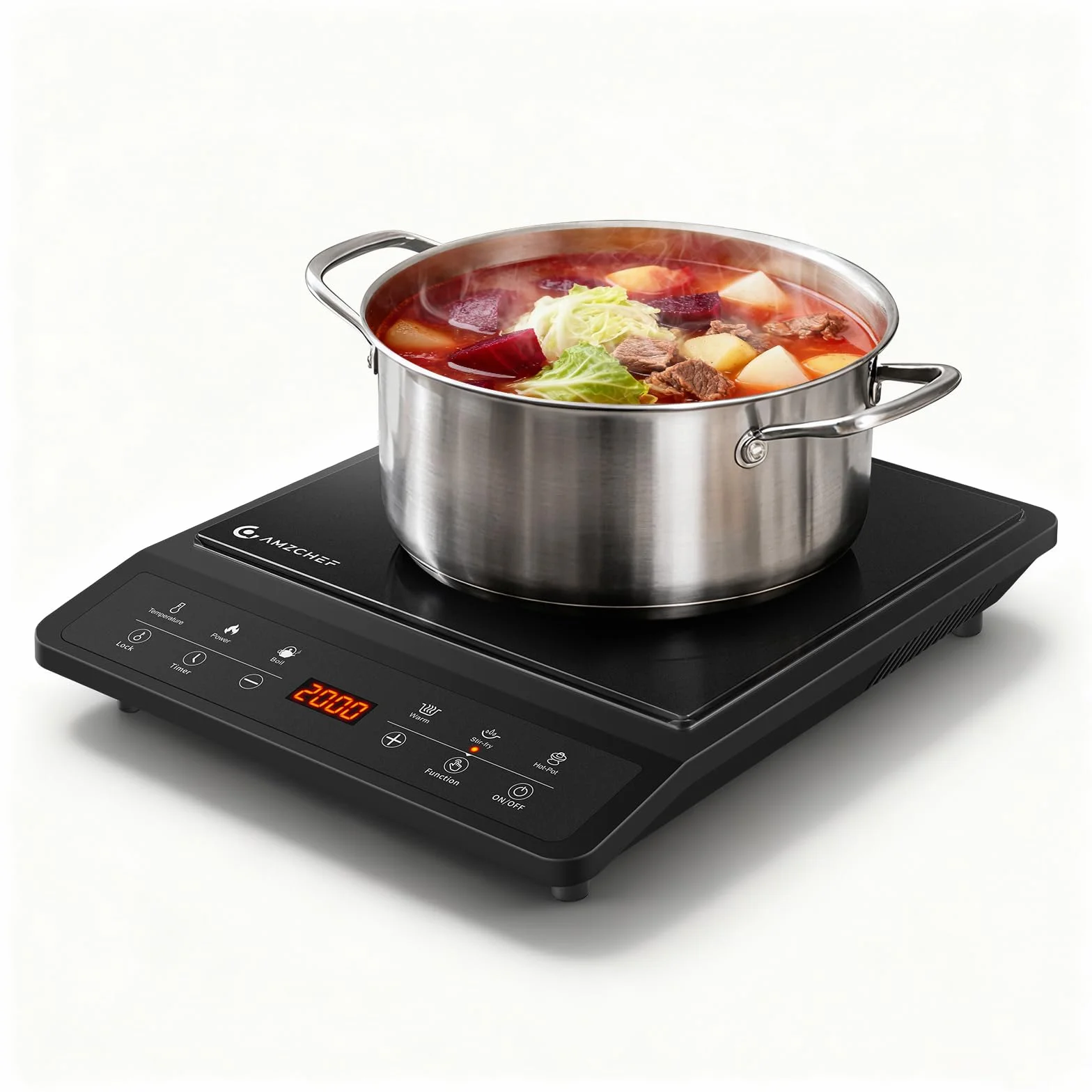 AMZCHEF Piastra a Induzione Portatile, 20 Impostazioni, Design Sottile, Ceramica Nera, Timer 3H