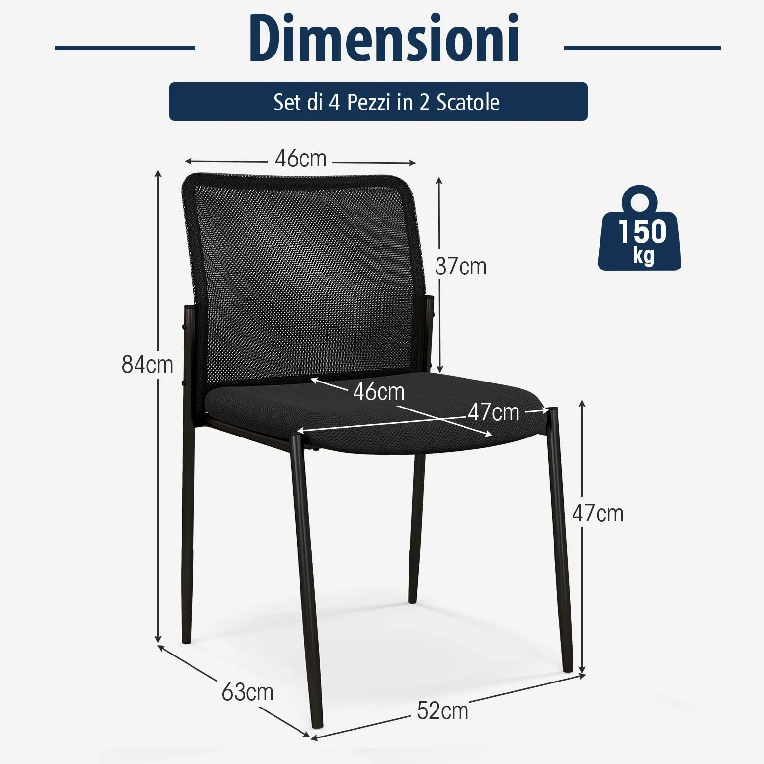 COSTWAY Set di 2 Sedie da Conferenza, Sedia da Ufficio con Schienale Ergonomico in Rete, Seduta Imbottita, Sedie per Sala d'Attesa, Ufficio, Portata 150 kg, 63 x 52 x 84 cm