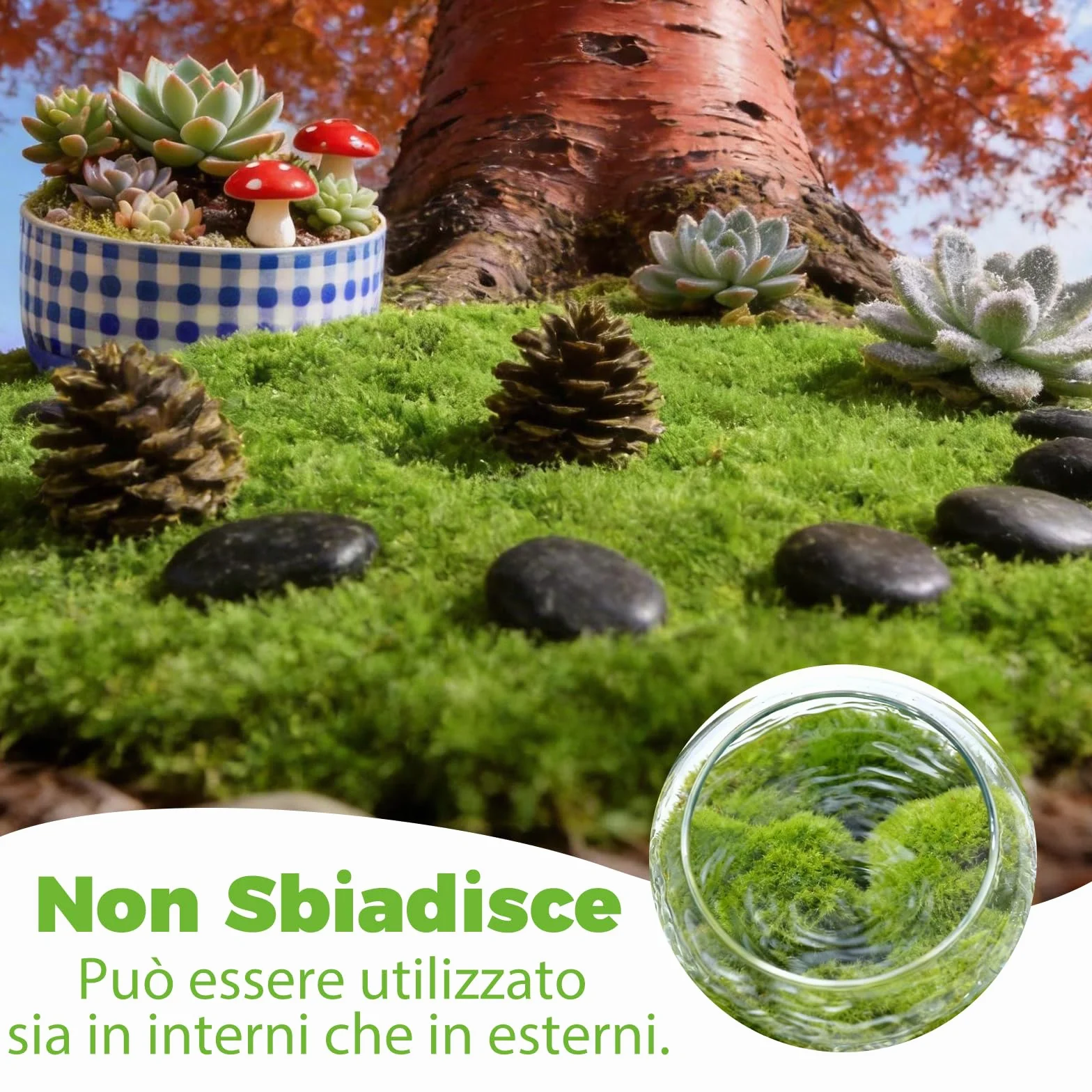 Muschio Stabilizzato Artificiale 200g Verde Scuro e Chiaro, Lichene Sintetico per Decorazioni, Terrari, Pareti, Acquari