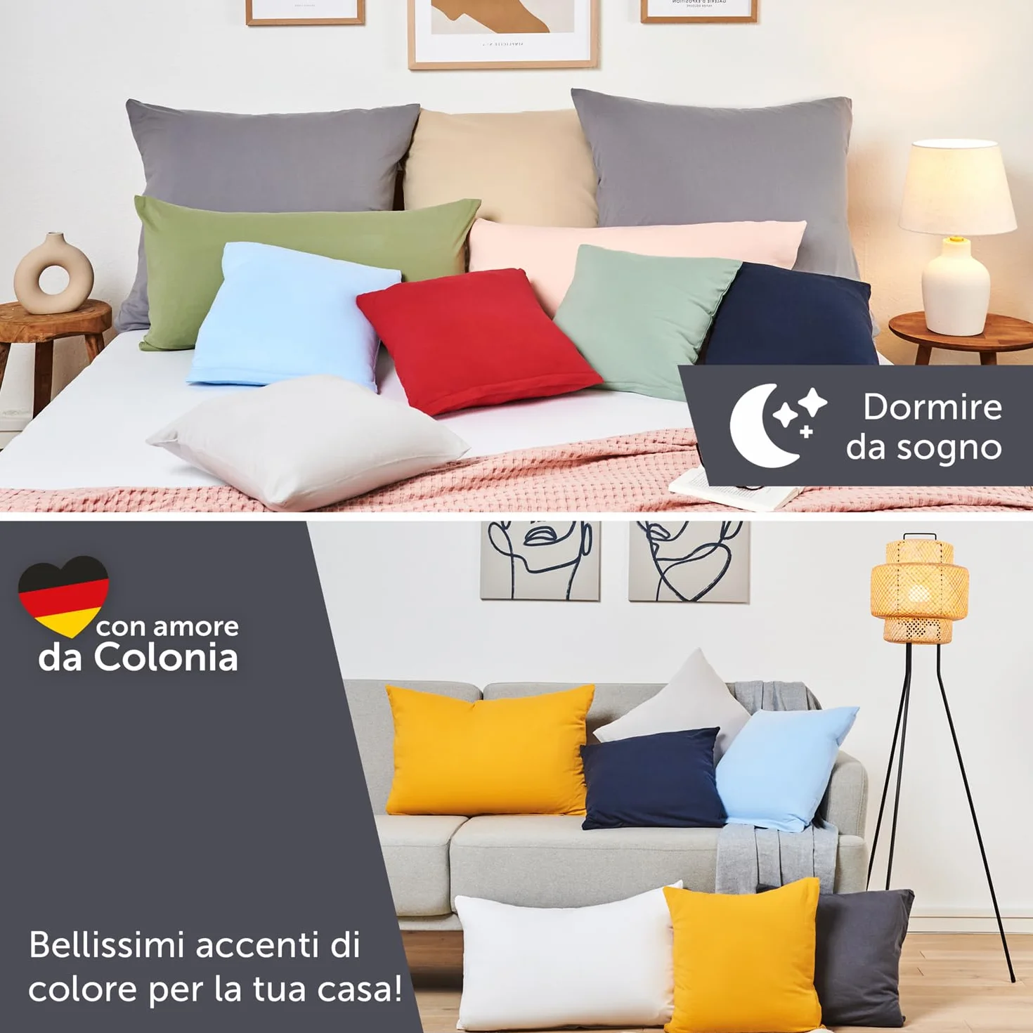Blumtal Federe Cuscini Letto Matrimoniale Cotone 40x145 Set di 2 Jersey Cerniera Oeko-Tex Grigio Chiaro