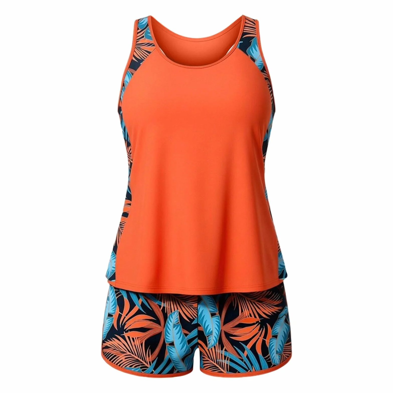 Tankini Donna Mare Curvy Costume da Bagno Due Pezzi Push Up Canottiera e Pantaloncino Vita Alta Costume Tankini Imbottito Modellante Taglie Forti Sportivo Costumi Piscina Spiaggia Swimwear Beachwear