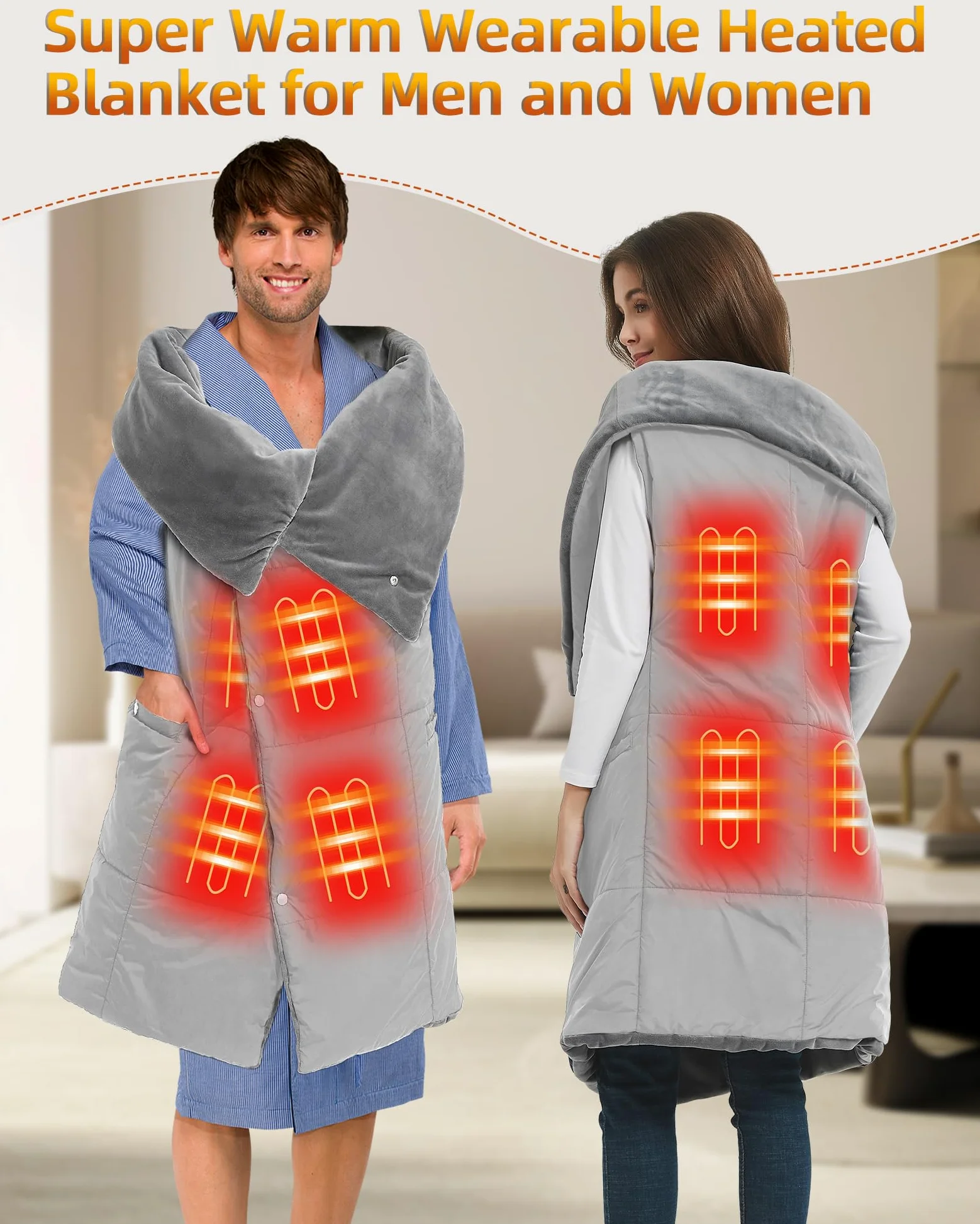 Fernida Coperta elettrica senza fili con batteria da 7,4 V, per uomo e donna, cuscino termico elettrico, portatile, scaldacollo, per casa, ufficio, viaggi, escursioni, grigio
