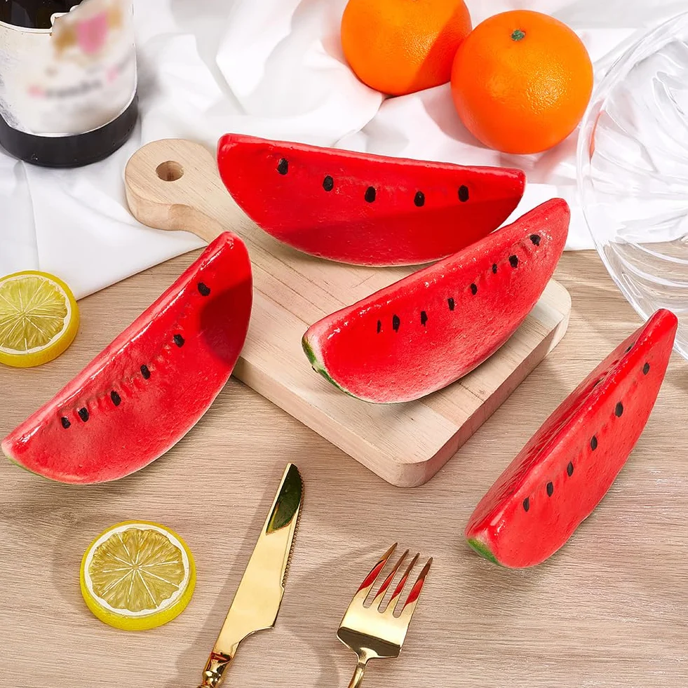 PH PandaHall 4pz Artificiale Frutta Decorativa in Schiuma a Forma di Anguria Finta, 15x6.7cm