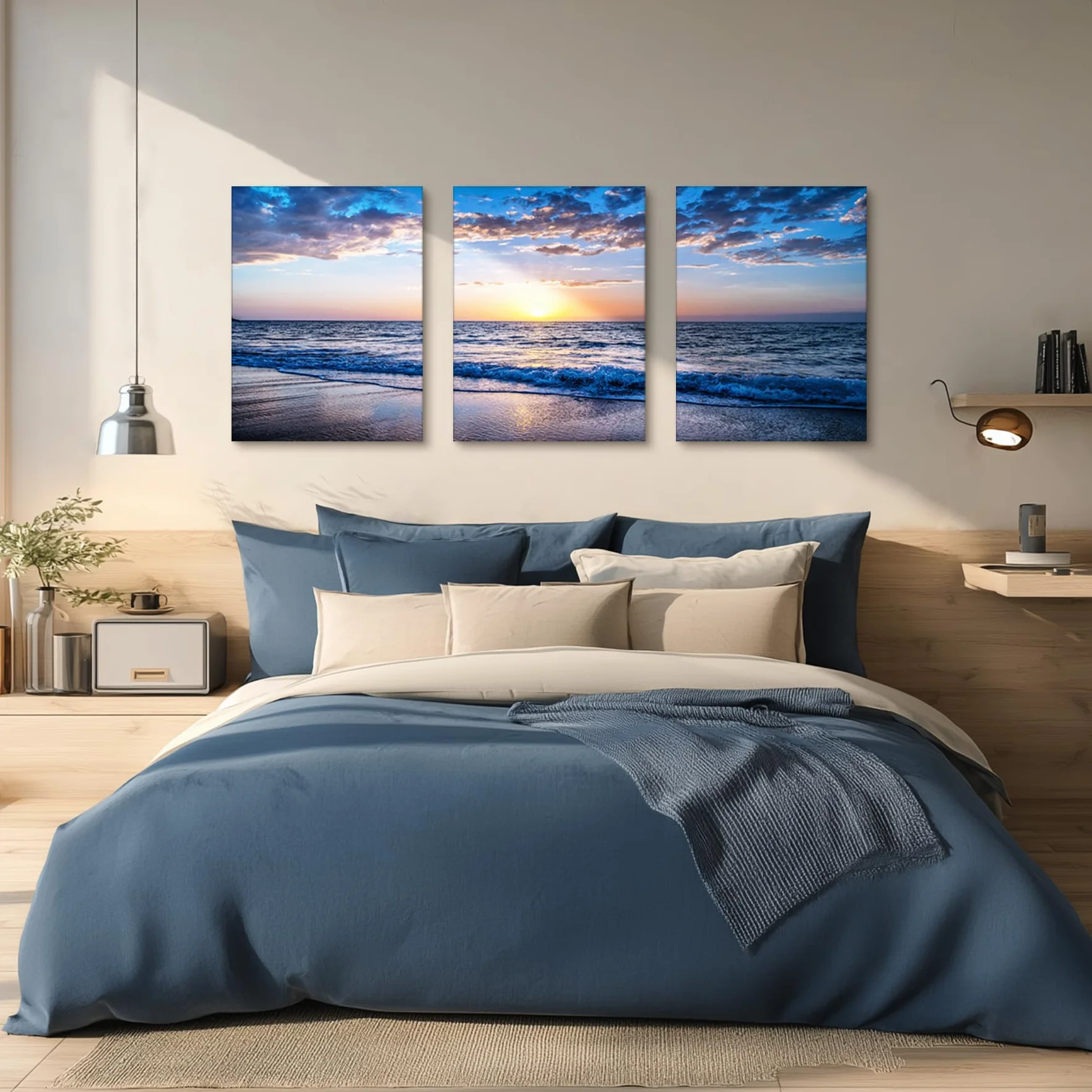hyidecorart Quadro Moderno Soggiorno, 3 Pezzi Quadri Spiaggia Tramonto Stampe Su Tela, Decorazioni Camera Da Letto Bagno Cucina Ufficio Sala Da Pranzo Bar
