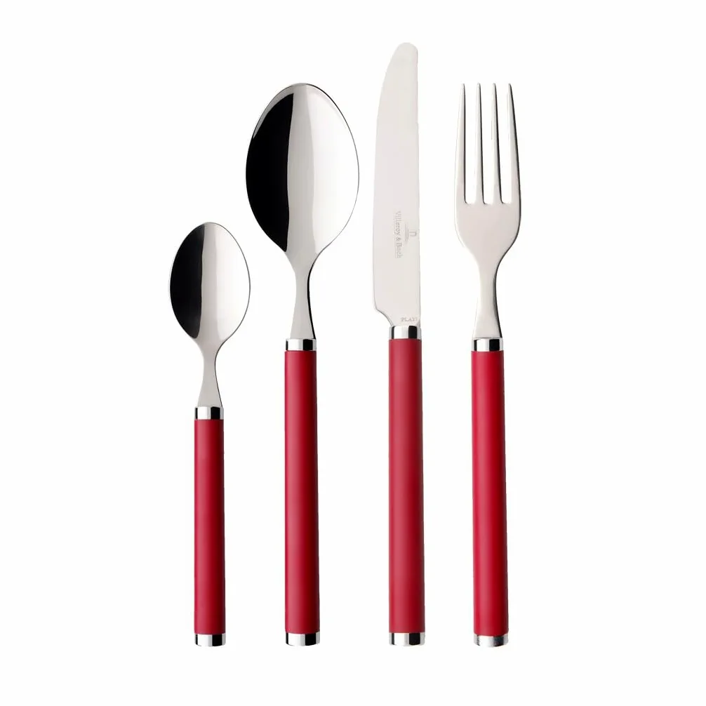 Villeroy & Boch Play! Red Roses Posate da Tavola per 6 Persone, 24 Pezzi, Acciaio, Impugnatura in Plastica Rossa