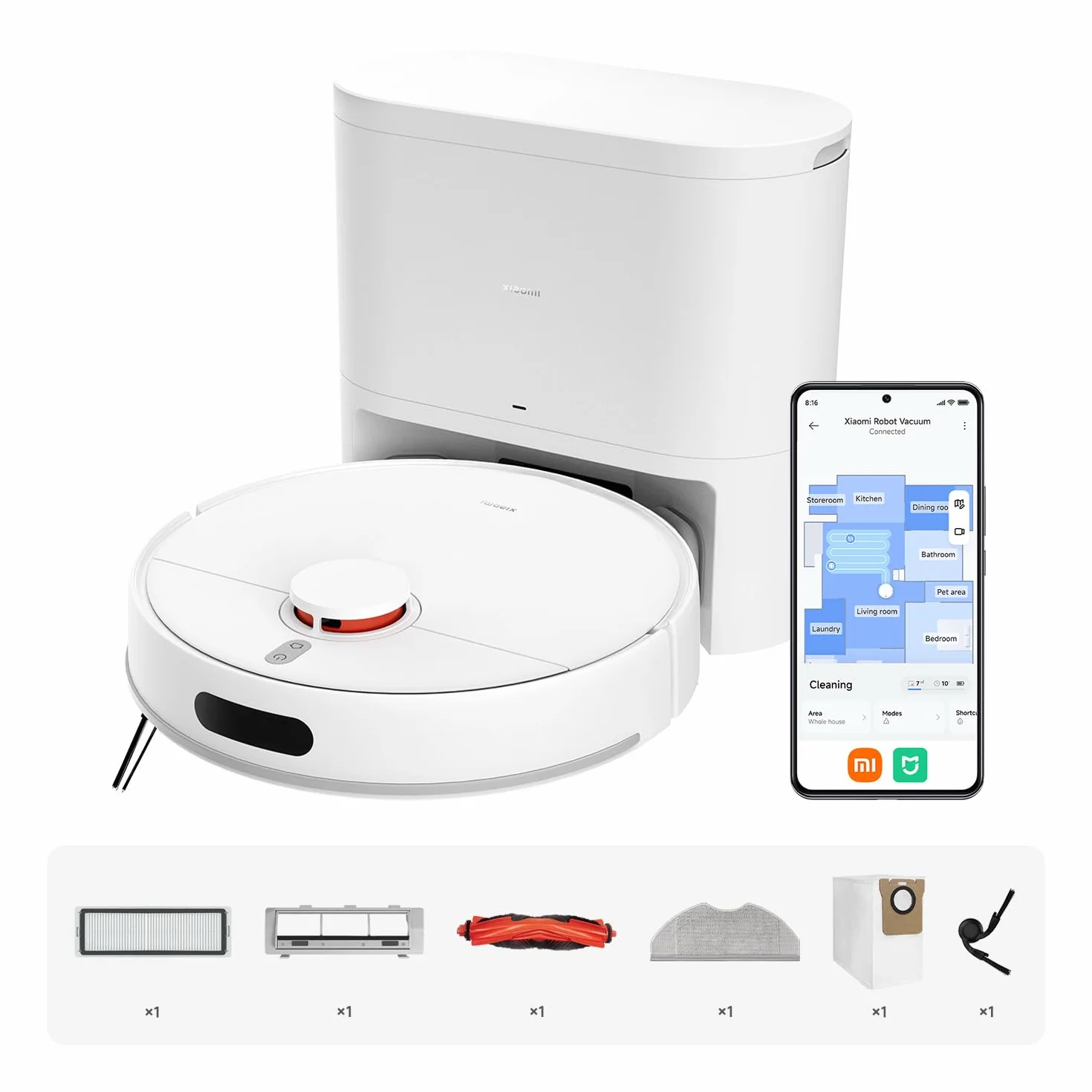 XIAOMI Robot Vacuum H40, Aspirapolvere e Lavapavimenti all-in-one, Potenza di Aspirazione 10.000Pa, Mappatura ad alta precisione con LDS, Ideale per Tappeti a Pelo Corto e Pavimenti Duri