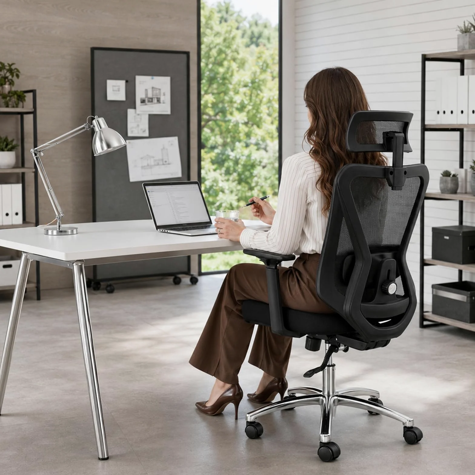 Durrafy Sedia Ufficio Ergonomica, Sedia Scrivania con 2D Poggiatesta, Supporto Lombare Regolabile und Braccioli, 90°-130° Reclinabile Poltrona Ufficio in Rete Traspirante per la Casa, Ufficio e Gaming
