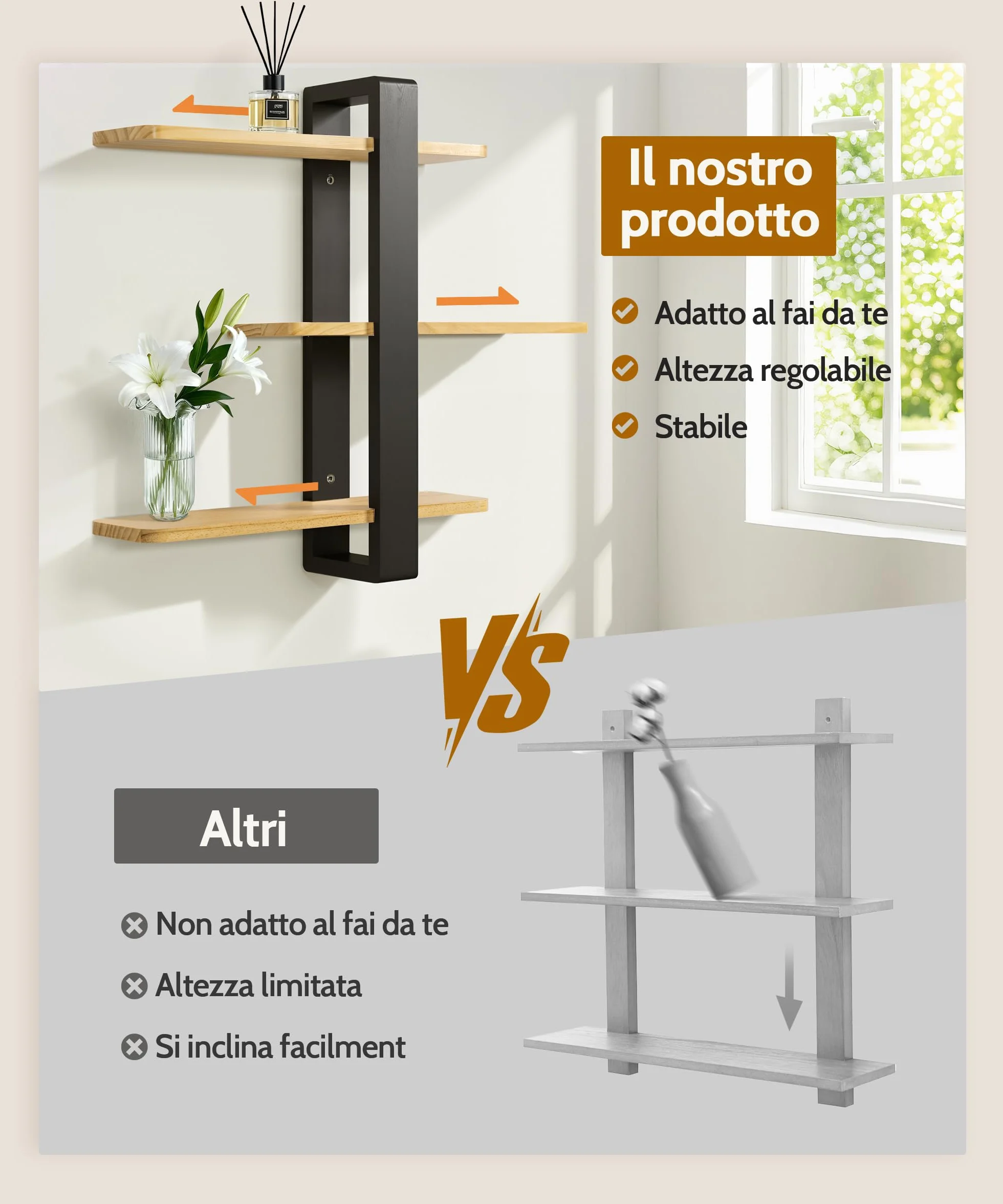 SUMGAR Mensole Sospese in Legno Massiccio 50x58cm per Soggiorno Camera da Letto