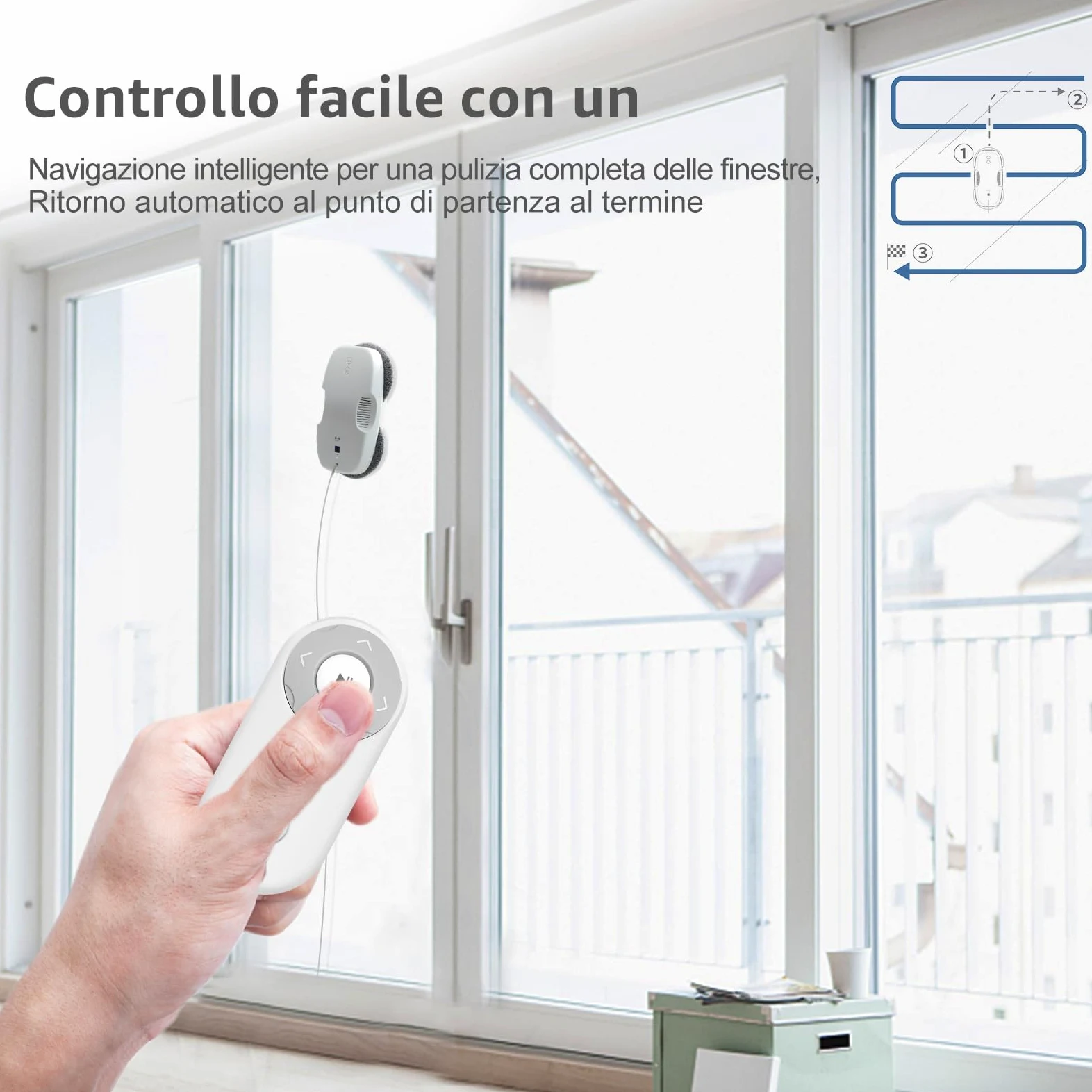 HUTT DDC55 Robot Lavavetri Finestre 3800Pa, Robot Lava Vetri Elettrico con Telecomando, per Grandi Finestre Interne/Esterne, Pareti in Marmo, Ceramica, con 12pcs Panno