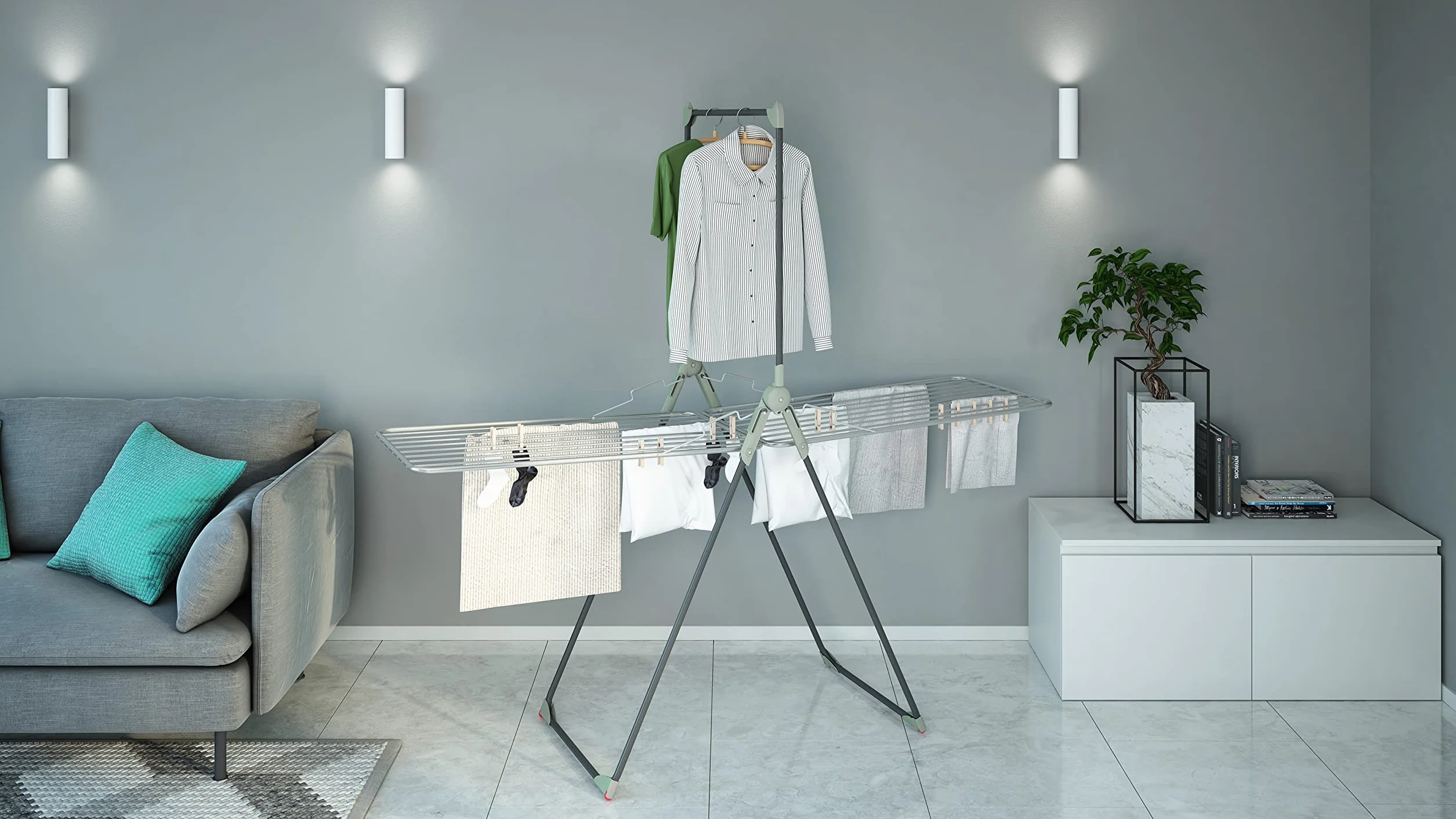 Colombo Stendibiancheria Titano con Barra Portabiti Pieghevole a 2 Livelli Acciaio Alluminio Antiruggine Capacità 15kg 30m Made in Italy