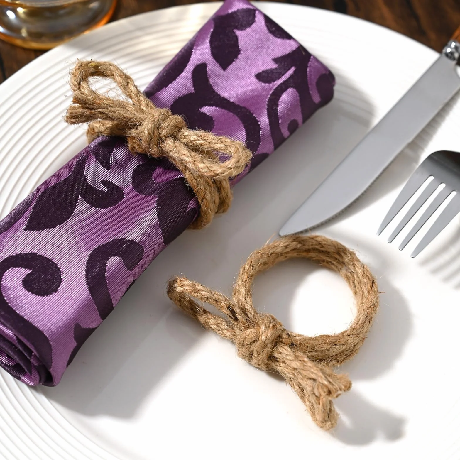 Set Di 6 Portatovaglioli Con Fiocco In Corda Di Iuta, Rustico Naturale Porta Tovaglioli Da Tavola Anelli, Fatti A Mano Anelli Per Tovaglioli Per Cene, Feste, Decorazione Da Tavolo