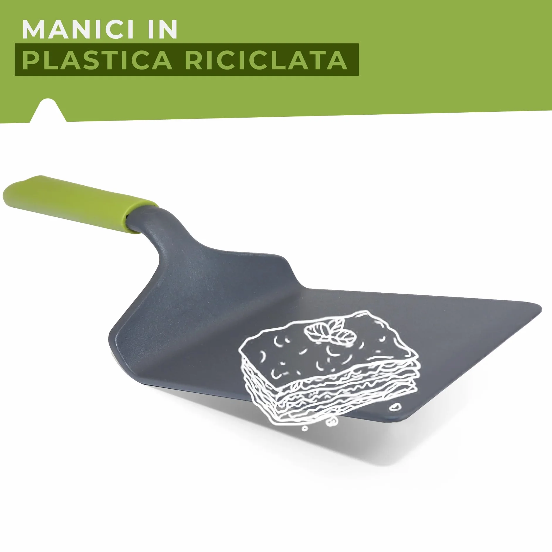 Fackelmann Paletta lasagne con manico in plastica riciclata, nylon resistente alte temperature