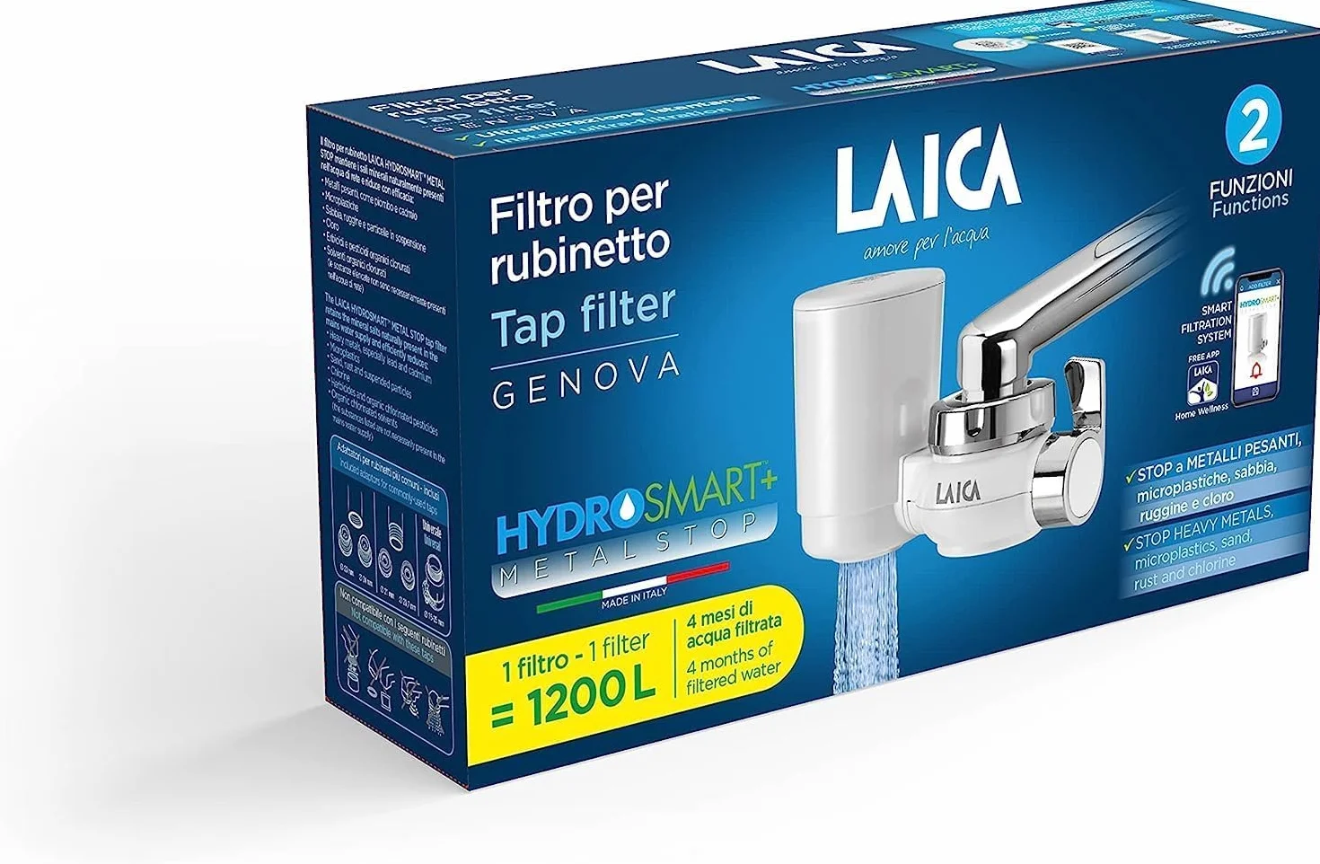 LAICA R20A Filtro rubinetto GENOVA HYDROSMART+ METAL STOP 1200 L Acqua Filtrata Bianco/Cromato
