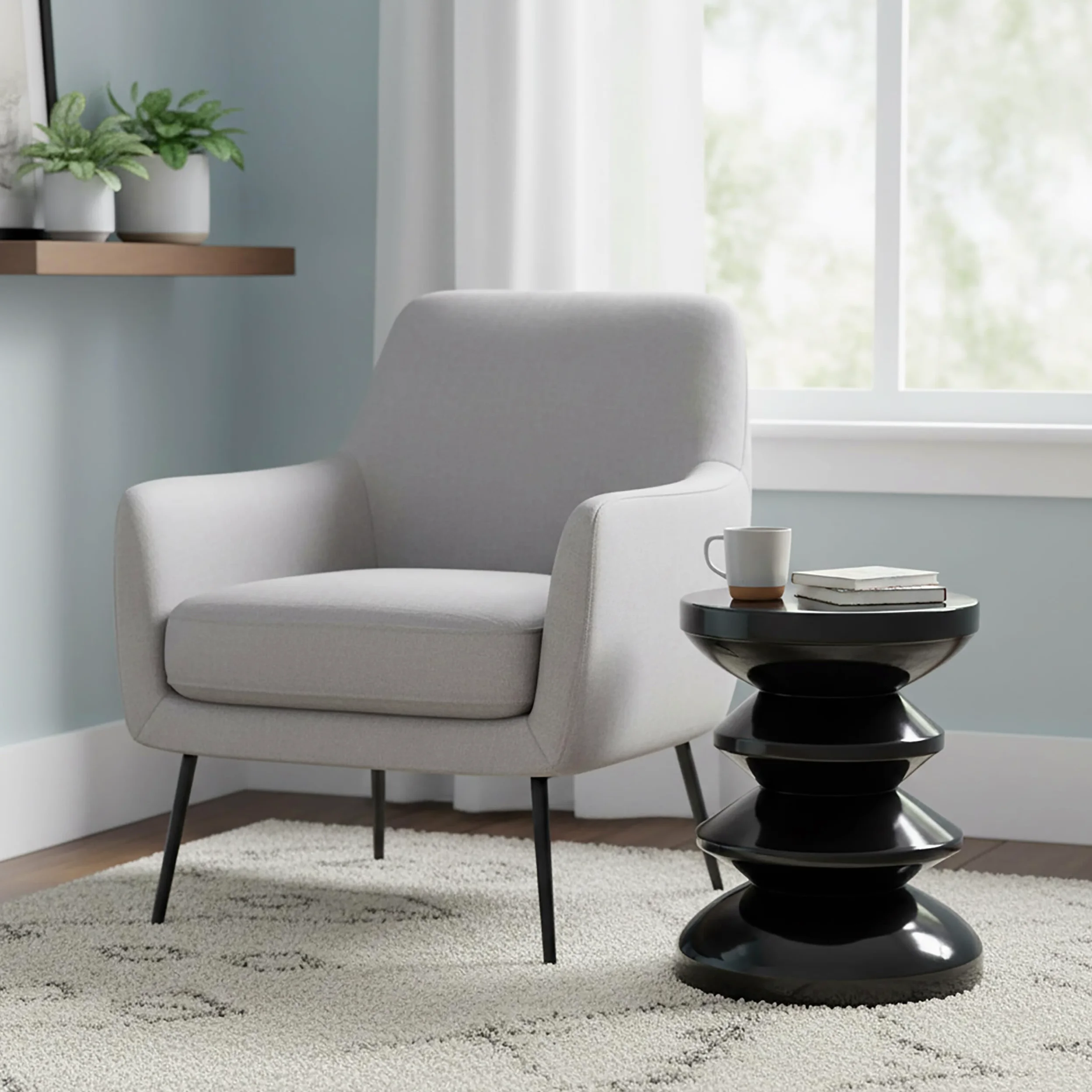 Relaxdays Tavolino & Sgabello, Zig-Zag, arredo Soggiorno, HxD: 46 x 35 cm, Metallo, Nero, Tavolini