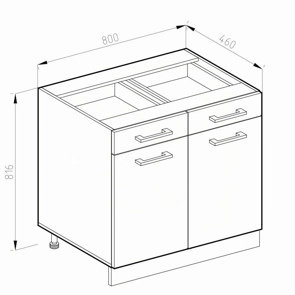 Vicco mobiletto base per cucina R-line, Quercia dorata/Antracite, 80 cm senza piano di lavoro