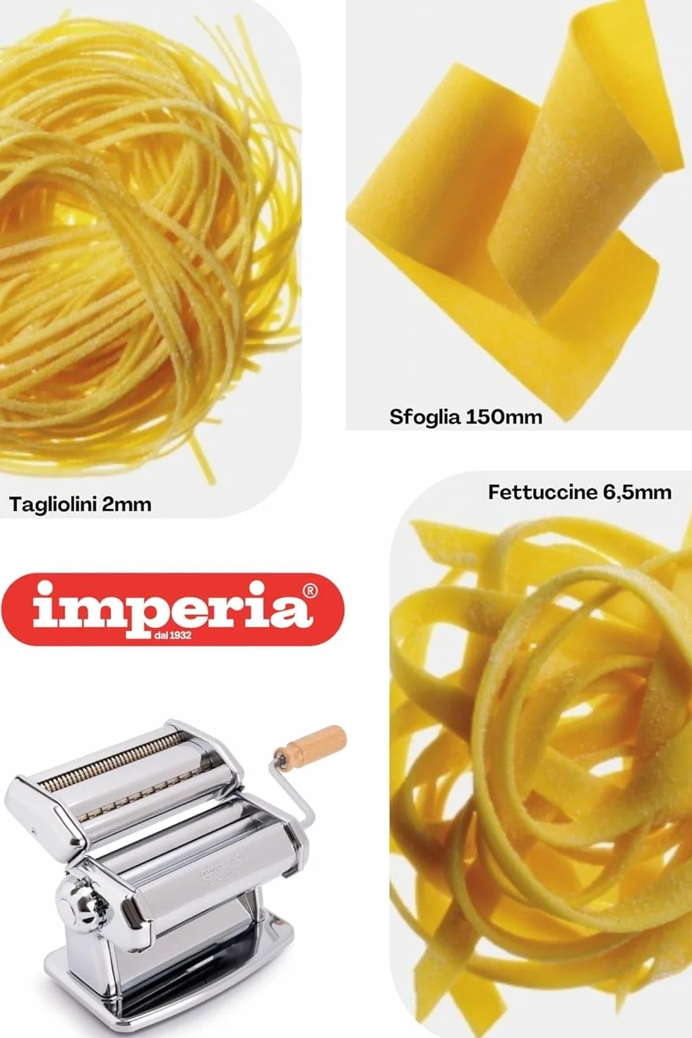 Imperia IPASTA Classica Macchina per la pasta in acciaio Made in Italy sfogliatrice manuale bianco