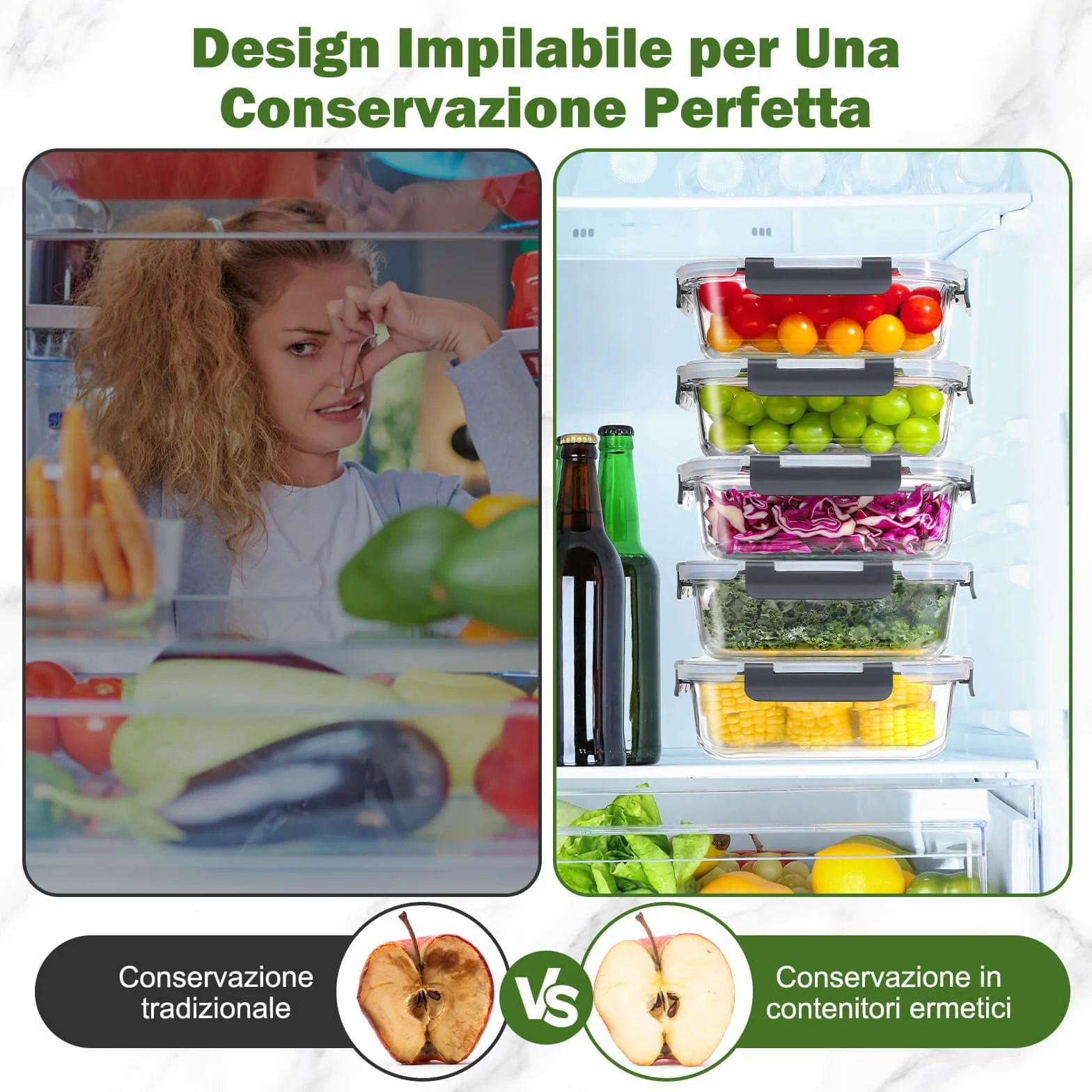 YASHE Set di 12 Contenitori Vetro per Alimenti con Coperchi Ermetici
