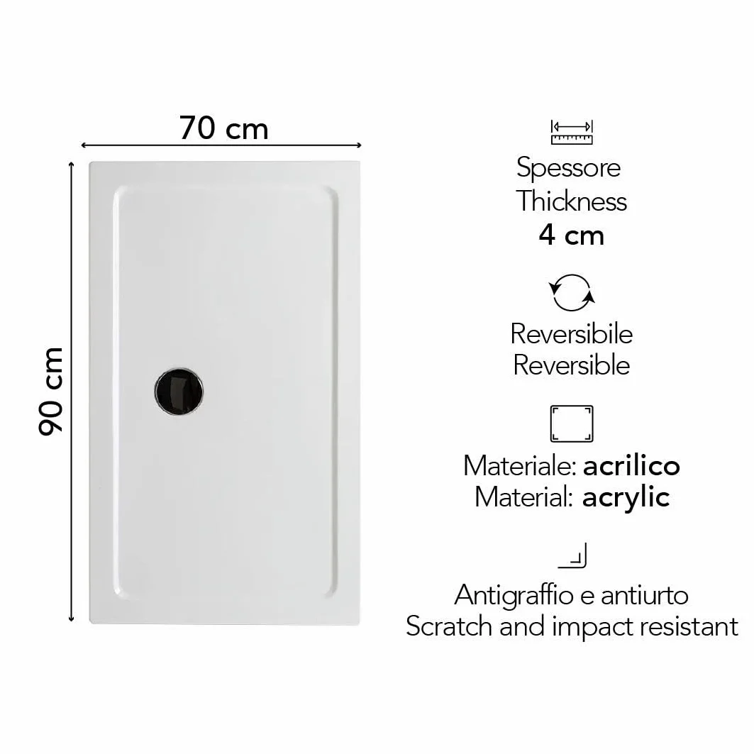 Kiamami Valentina Piatto Doccia Rettangolare 70x90 in Acrilico e ABS Bianco | Alba