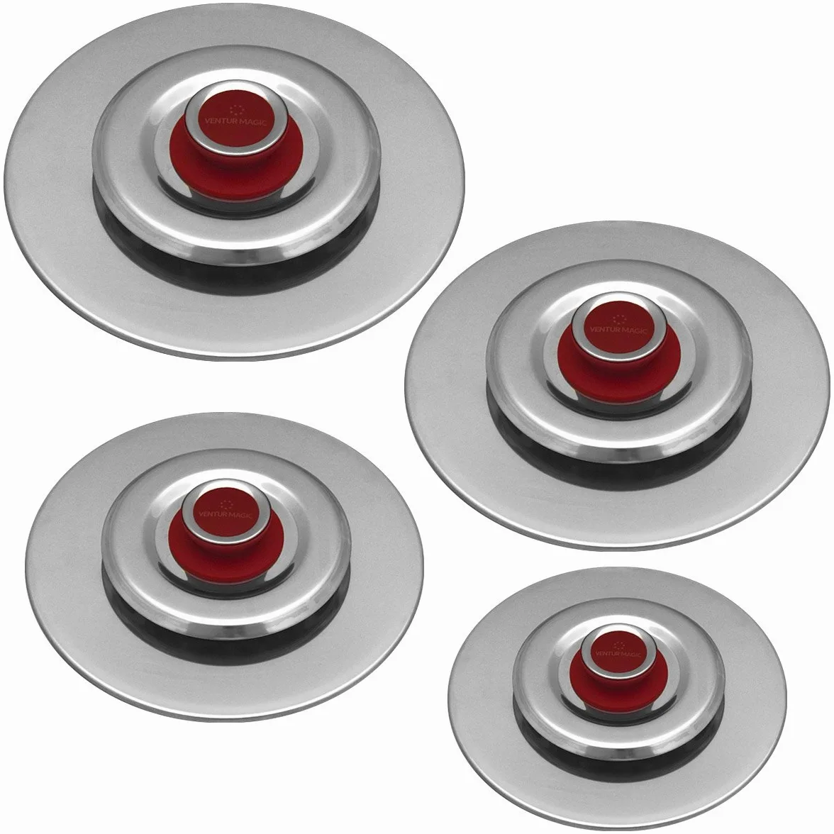 Kit 4 Coperchi Magici Antiodore Ventur Magic Ø25, Ø27, Ø31, Ø35 cm Cooker in Acciaio Inox Pomello Rosso
