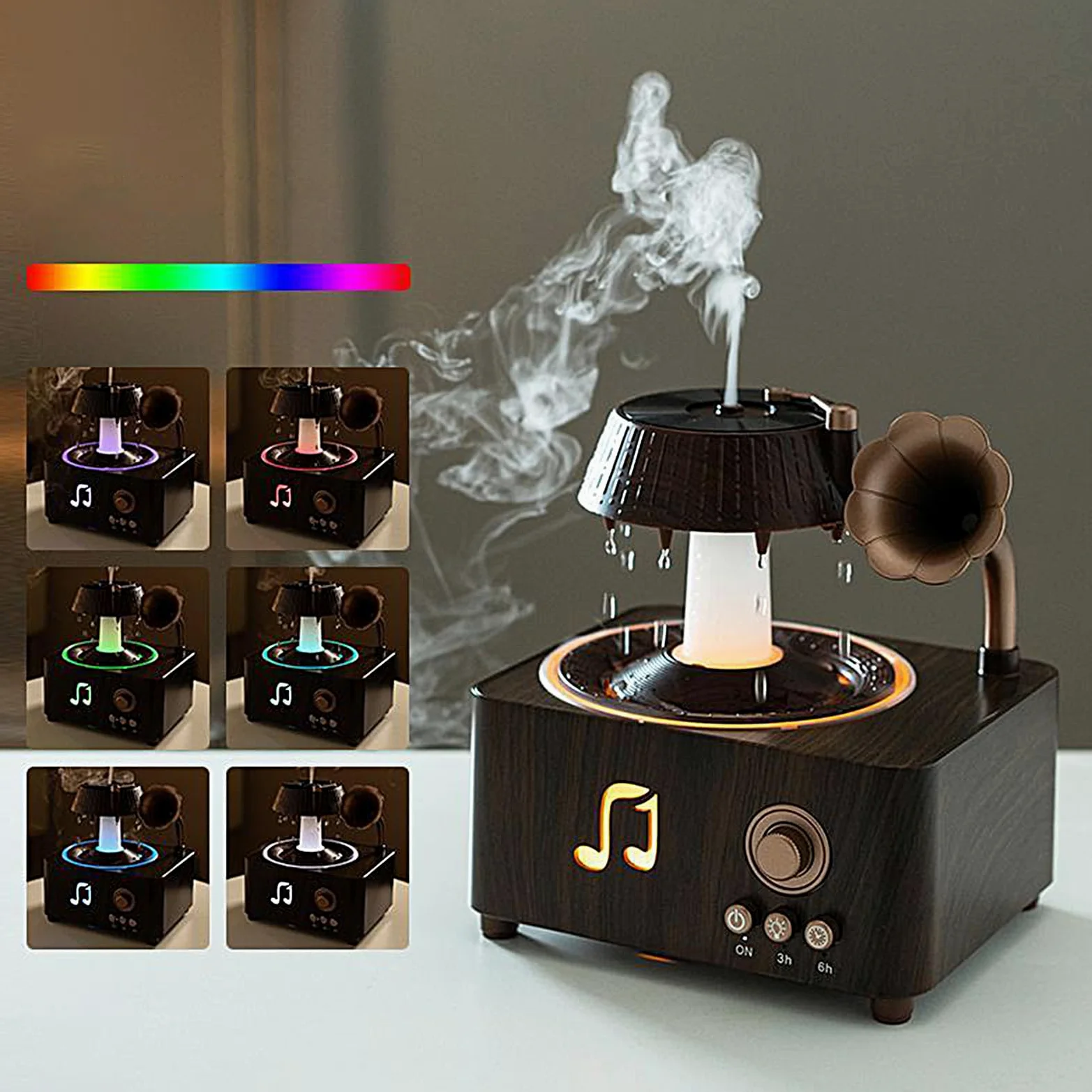 Diffusore Pioggia Profumatore d'Ambiente Retrò da 250ml con LED | Diffusore a d'Acqua con Spegnimento Automatico per Hotel Casa Auto Soggiorno Camera da Ufficio Domestico Relax
