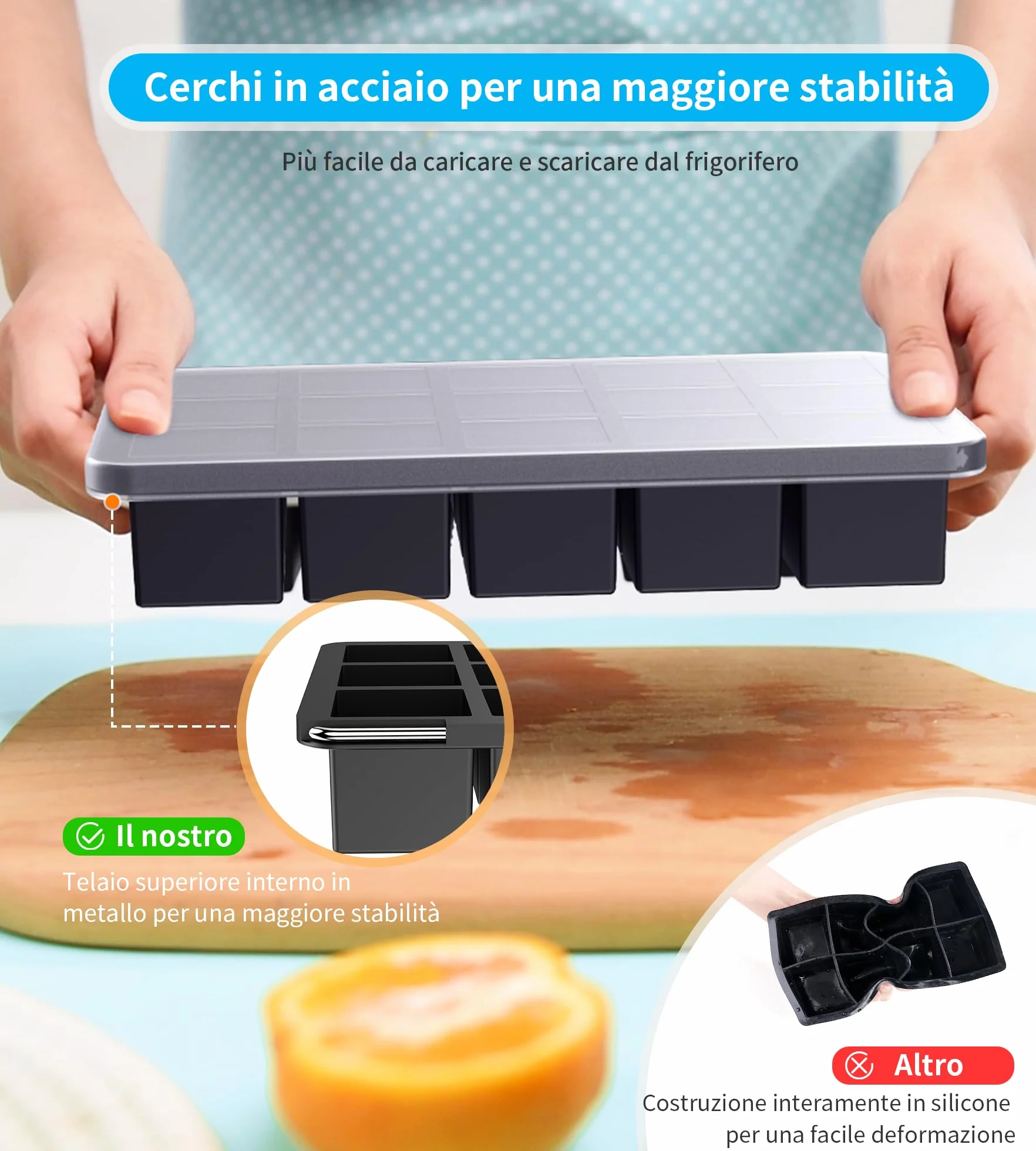 Ankway Stampo per cubetti di ghiaccio in silicone, 30 scomparti da 3 cm, senza BPA, confezione da 2