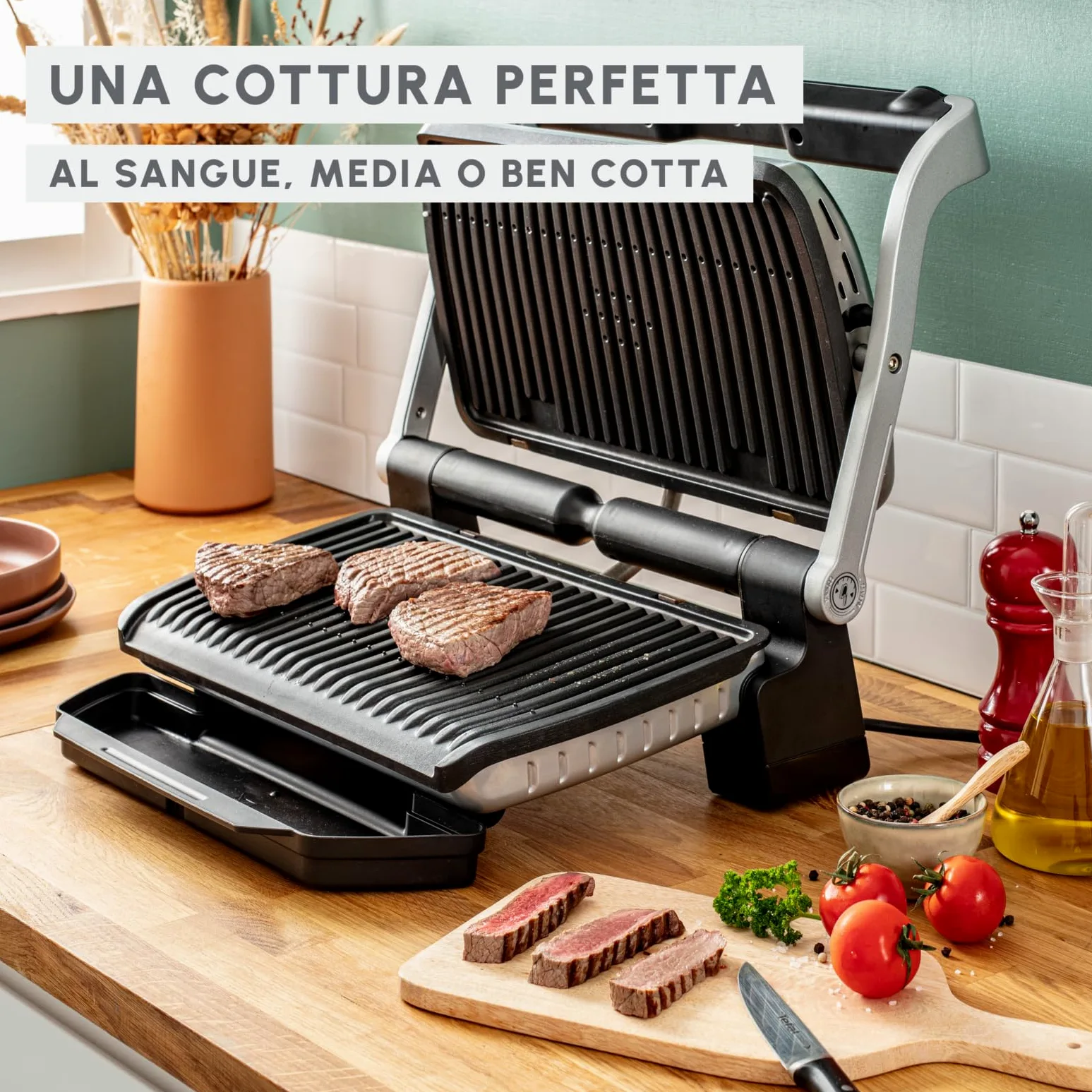 Moulinex Optigrill+ XL, Griglia Elettrica da Interno Ideale per Cucinare Carne, Pesce e Verdure, Indicatore di Cottura e 9 Programmi Automatici, Piastre Antiaderenti, GI722D