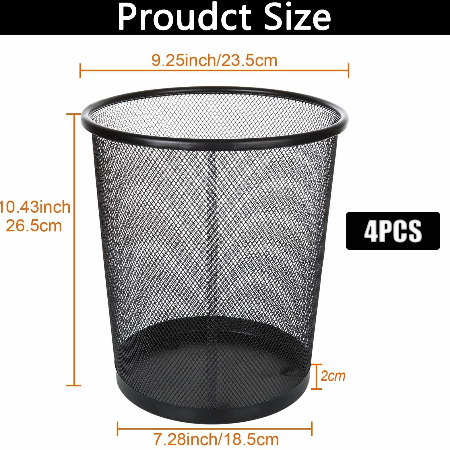Cestino Spazzatura in Rete Metallica 12L Nero 26 x 23,5 x 19 cm per Ufficio e Casa