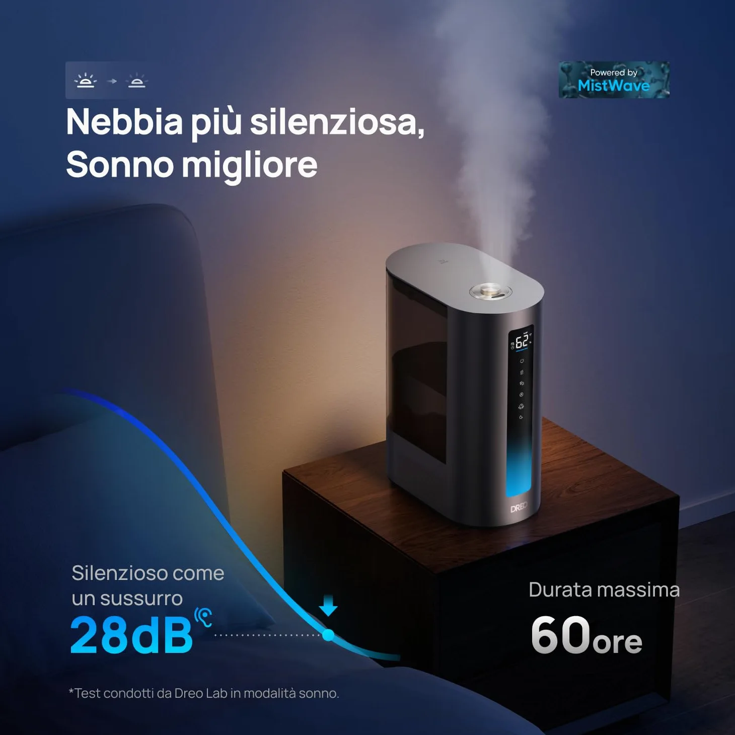 Dreo 6L umidificatore per camera da letto, intelligente per grandi ambienti, bruma calda/fredda, per piante e bambini, riempimento superiore, 60 ore autonomia, silenzioso, timer, Google/Alexa, HM713S
