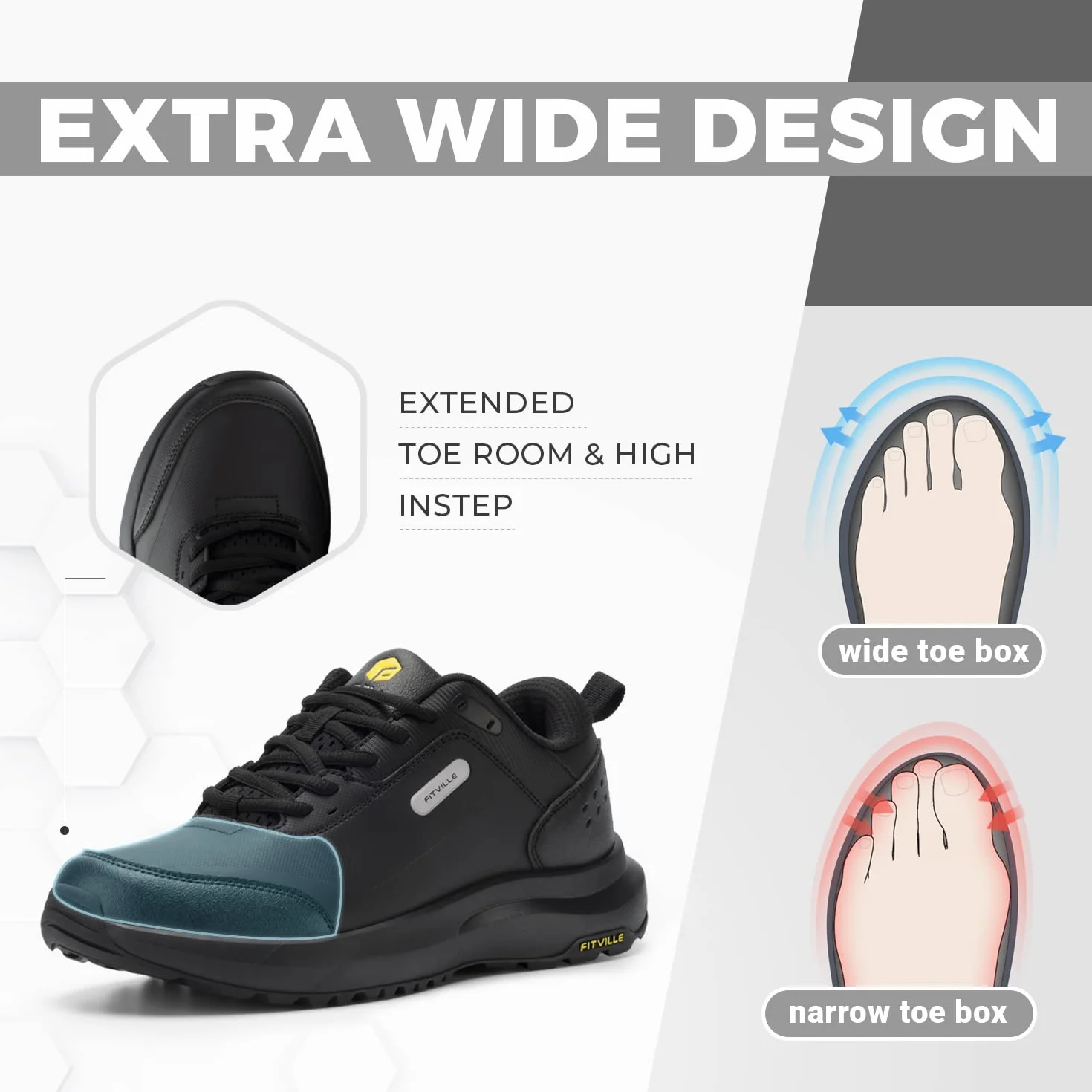 FitVille Scarpe Uomo Sneakers Extra Larghe Scarpe da Running Corsa Impermeabile Leggere Traspiranti Scarpe da Ginnastica Supporto per Arco Plantare per Alleviare Dolore al Tallone
