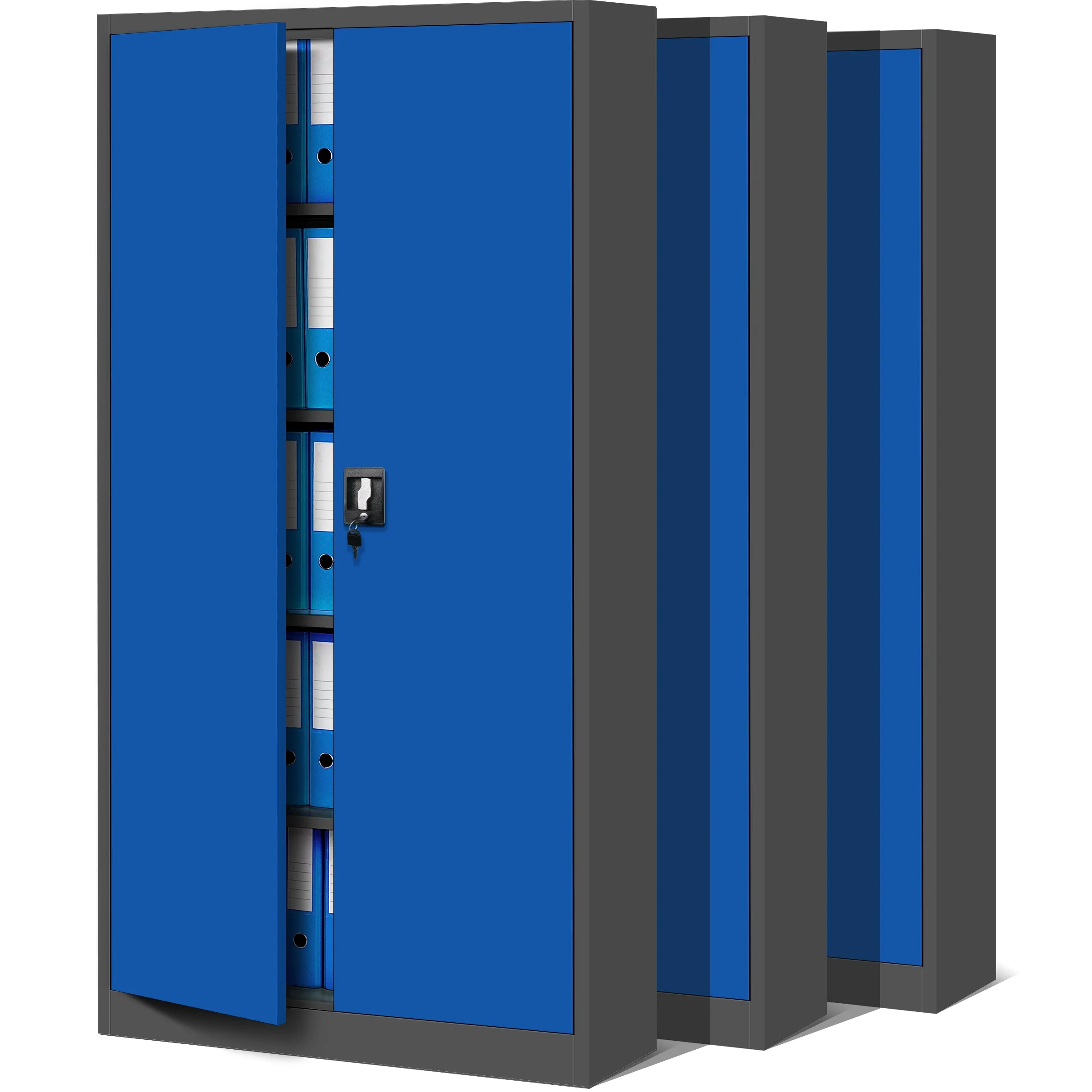 Jan Nowak Set di 3 Armadio da Ufficio C001 Archivio per Officina in Metallo Verniciato a polvere Chiudibile 185 cm x 90 cm x 40 cm (Antracite-Blu)