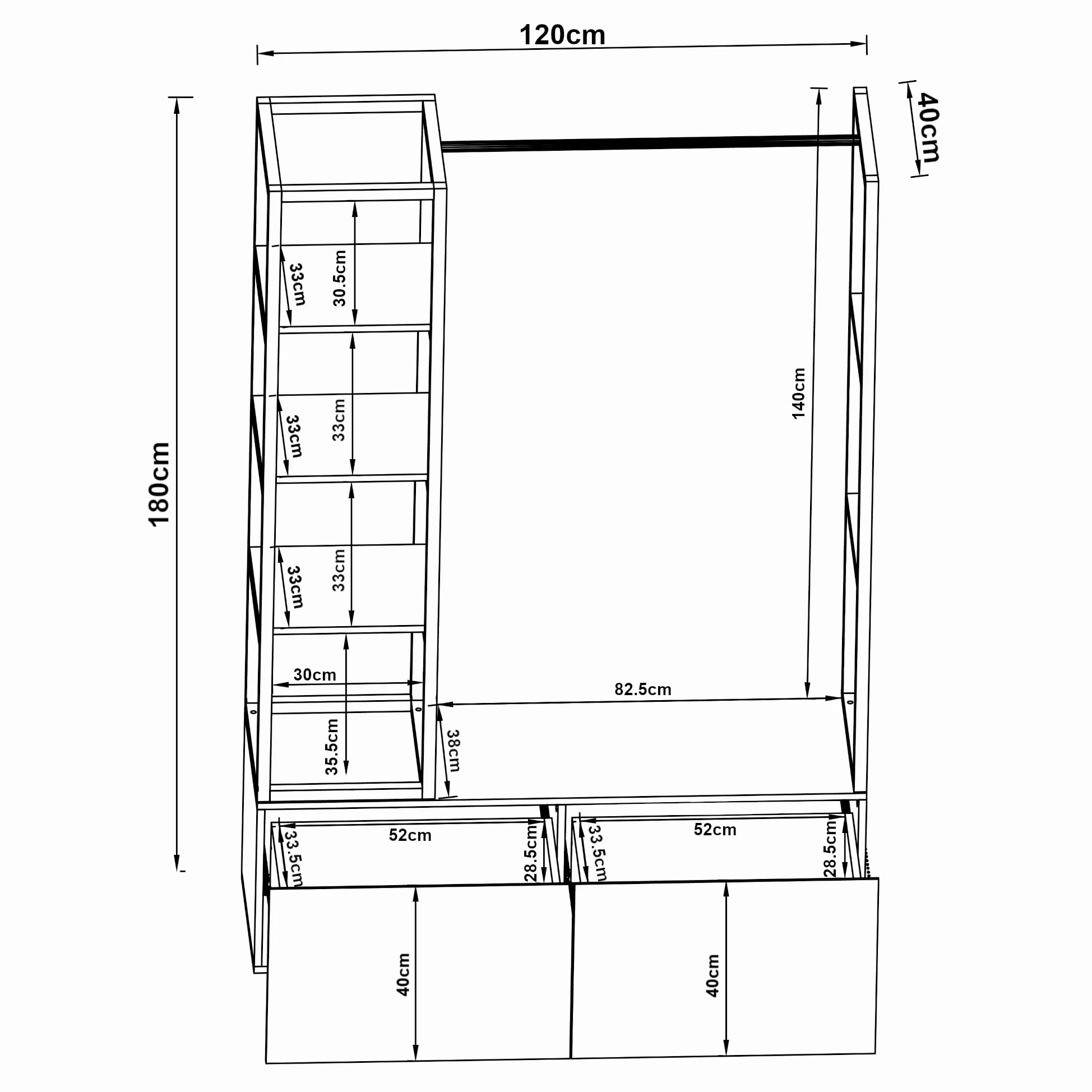 [en.casa] Armadio Aperto per Guardaroba Porta Abiti da Camera Appendiabiti da Terra 180 x 120 x 40 cm Mobile Organizzatore con Cassetti Ripiani e Asta Barra - Color Noce/Nero