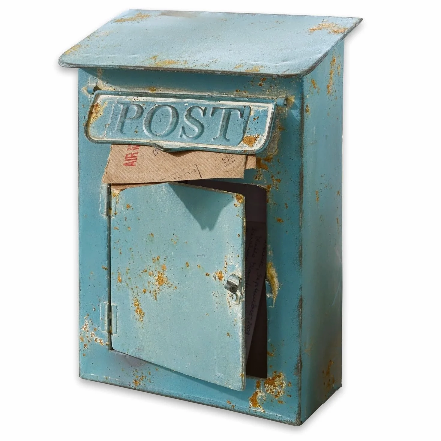 LOBERON Boîte Postale Cassetta della Posta - con Fessura e sportello per estrarre la Posta - Ferro con Finitura Anticata, Blu Antico