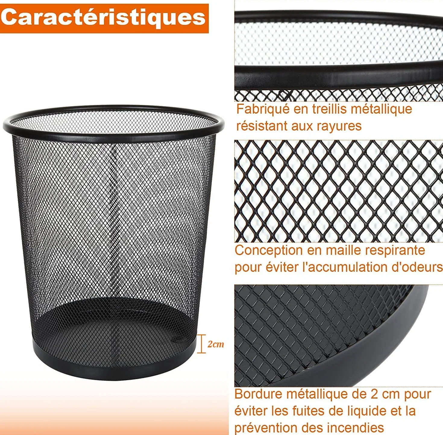 Cestino Spazzatura in Rete Metallica 12L Nero 26 x 23,5 x 19 cm per Ufficio e Casa