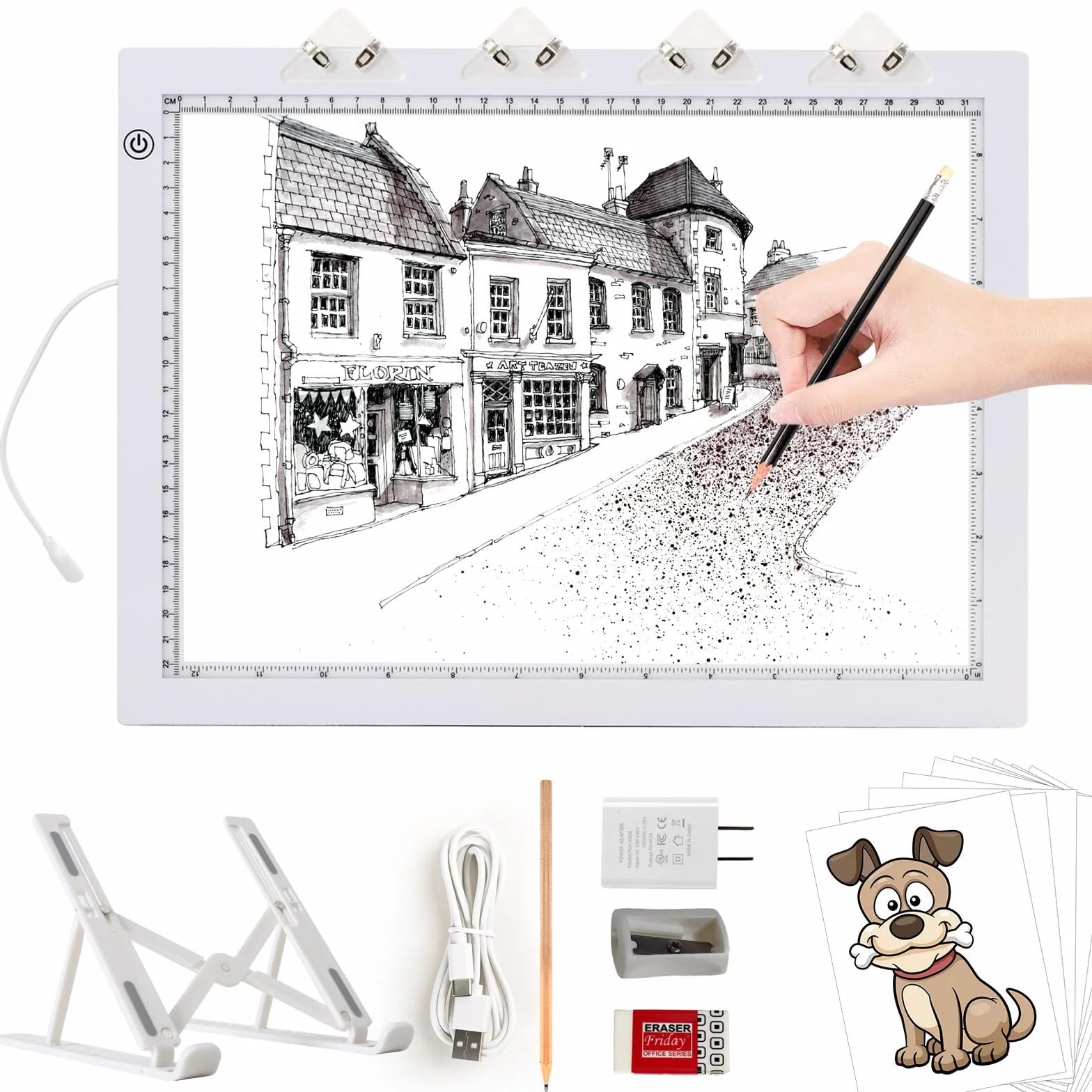 TOHETO A4 Lavagna Luminosa per Disegnare con Supporto Pieghevole, 8000 Lux LED Tracing Light Pad Bianco
