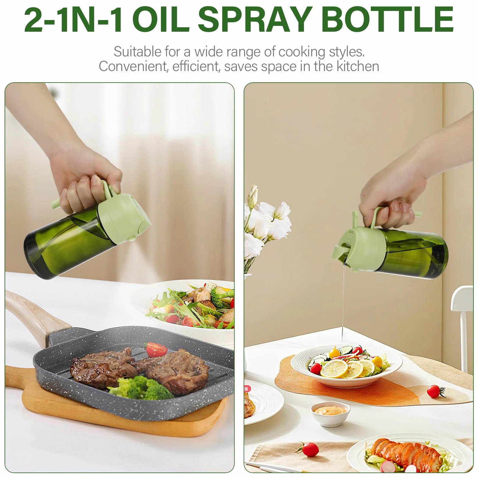 Spruzzatore di olio 2 in 1 per cucina 470 ml con blocco