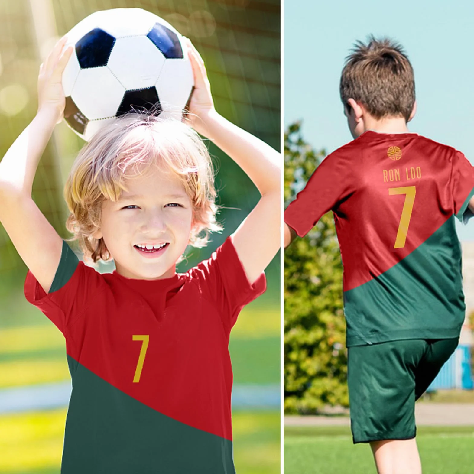Ronronner Maglie da Calcio,7 Rosso Maglia T-Shirt, Maglia da Calcio per Bambini, Maglietta da Calcio per Bambini con Pantaloncini con Le Calze per Bambino Ragazzo