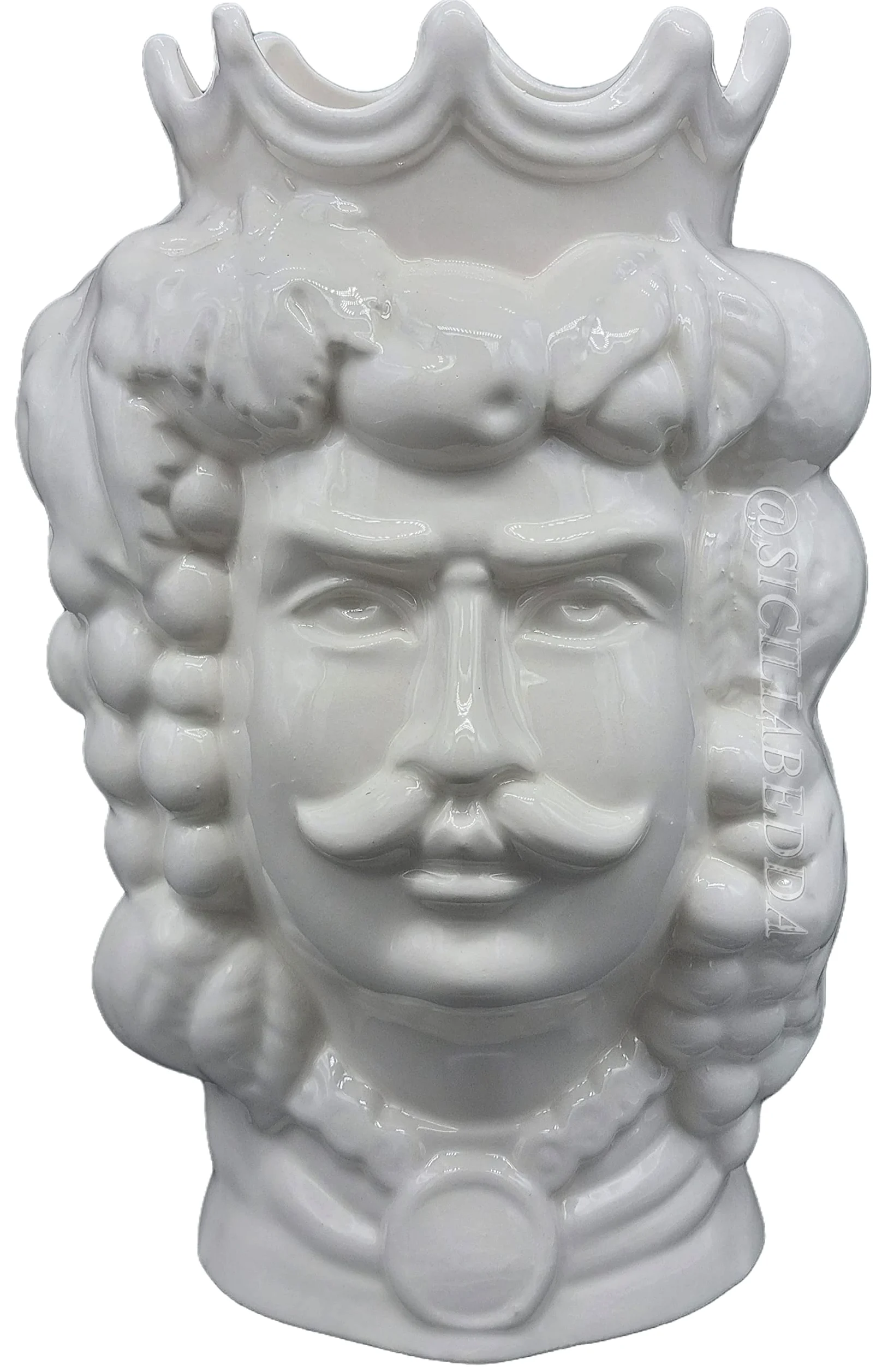 sicilia bedda - Teste di Moro in Ceramica di Caltagirone - Prodotto 100% Artigianale - Alta qualità (Altezza 35 Centimetri, Uomo Bianco Lucido)