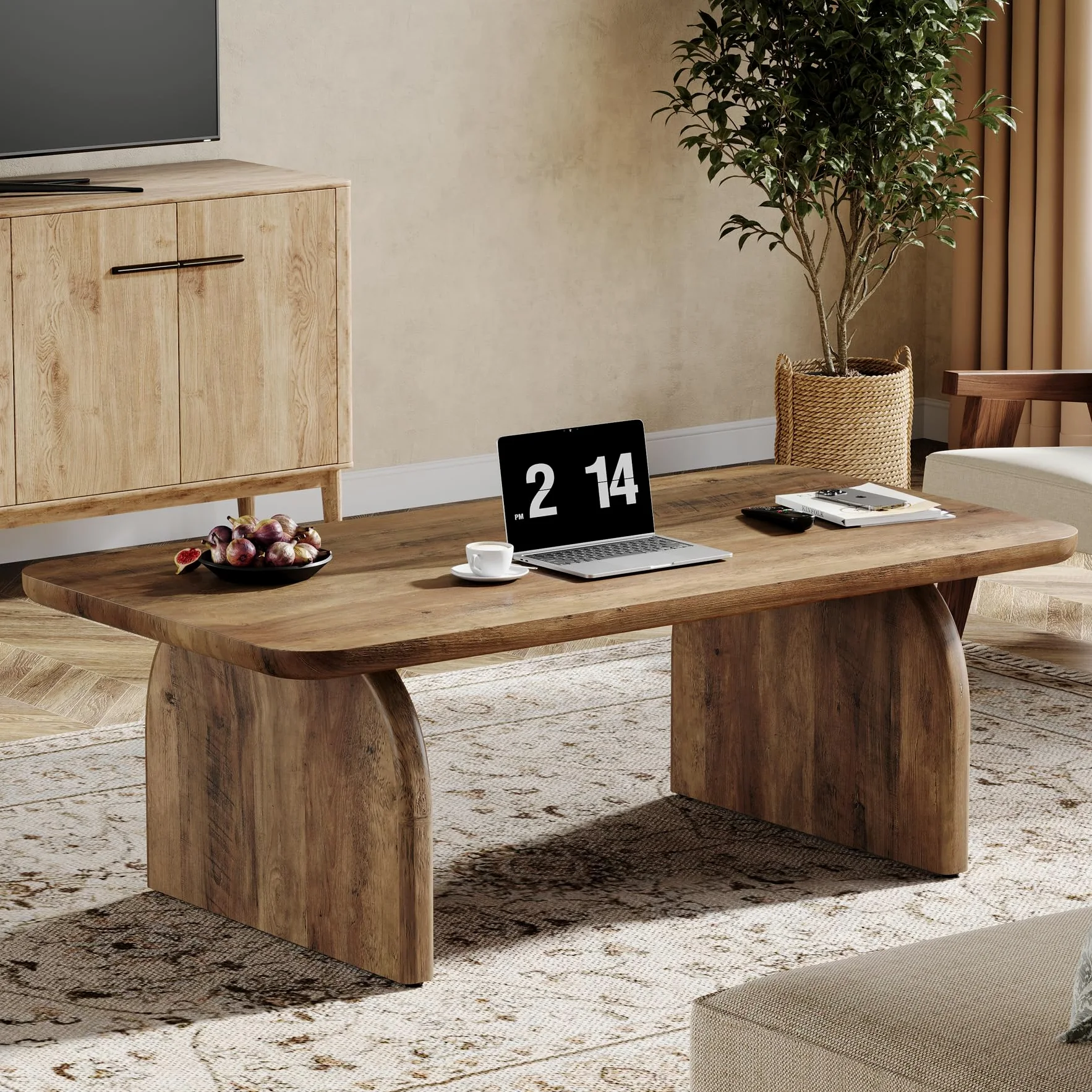 Tribesigns Tavolino da caffè rettangolare, in legno, da 119 cm, tavolo da salotto, tavolino basso da cocktail con base robusta e angoli arrotondati, facile da montare, marrone rustico
