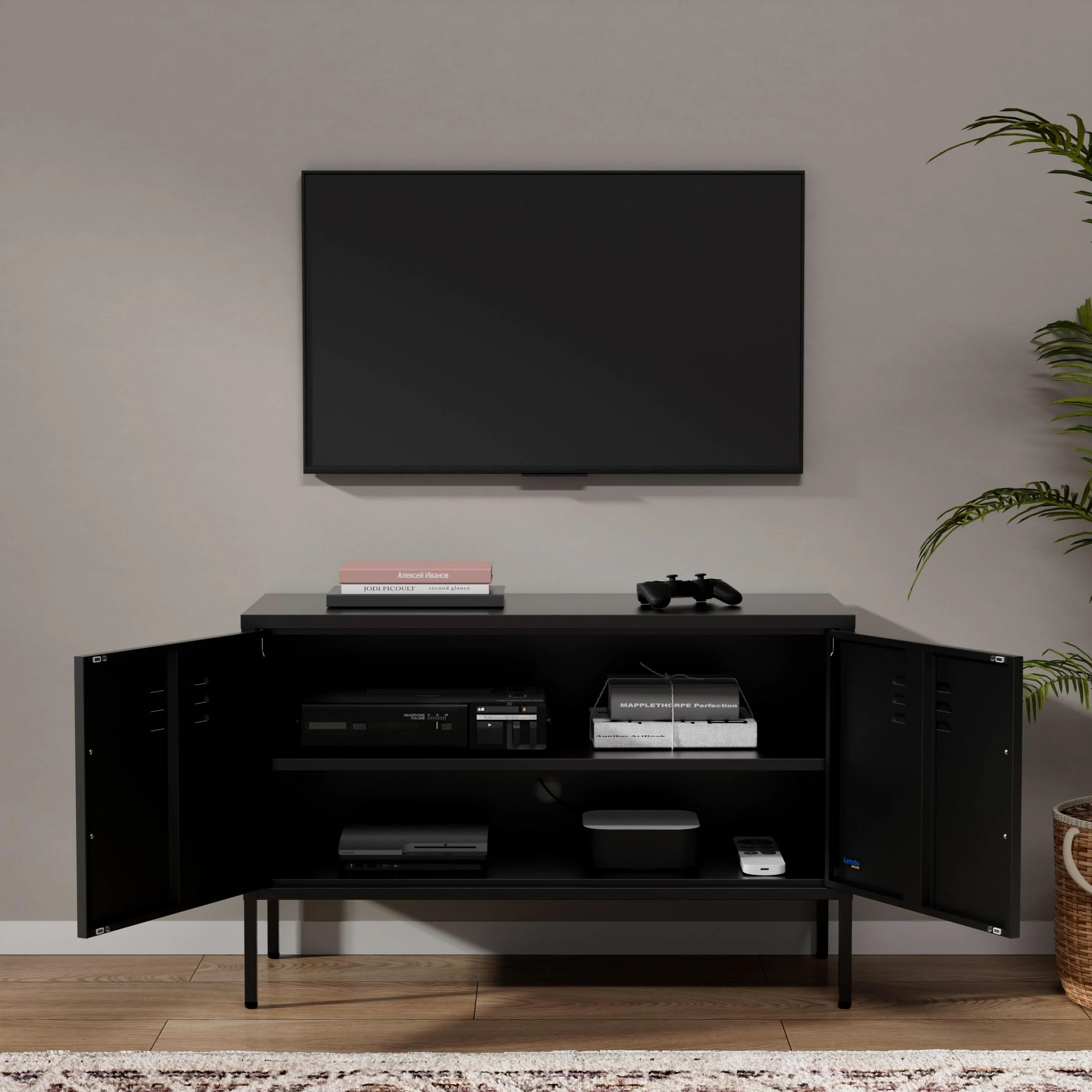 Mobile TV in Metallo – Lowboard Industriale – 100x40x65 cm – Mobile Porta TV per Soggiorno (Nero)